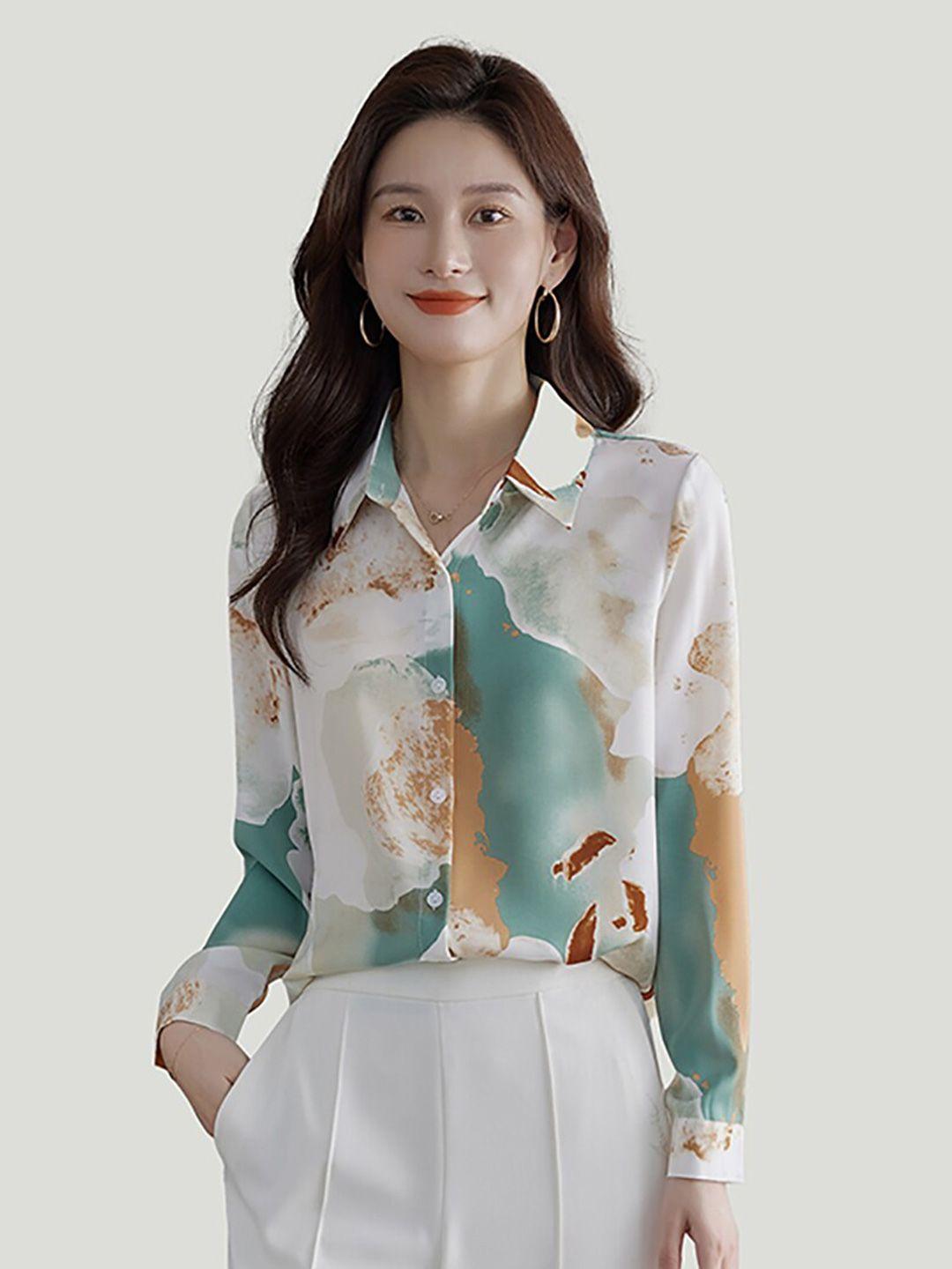 jc collection abstract printed spread collar casual shirt