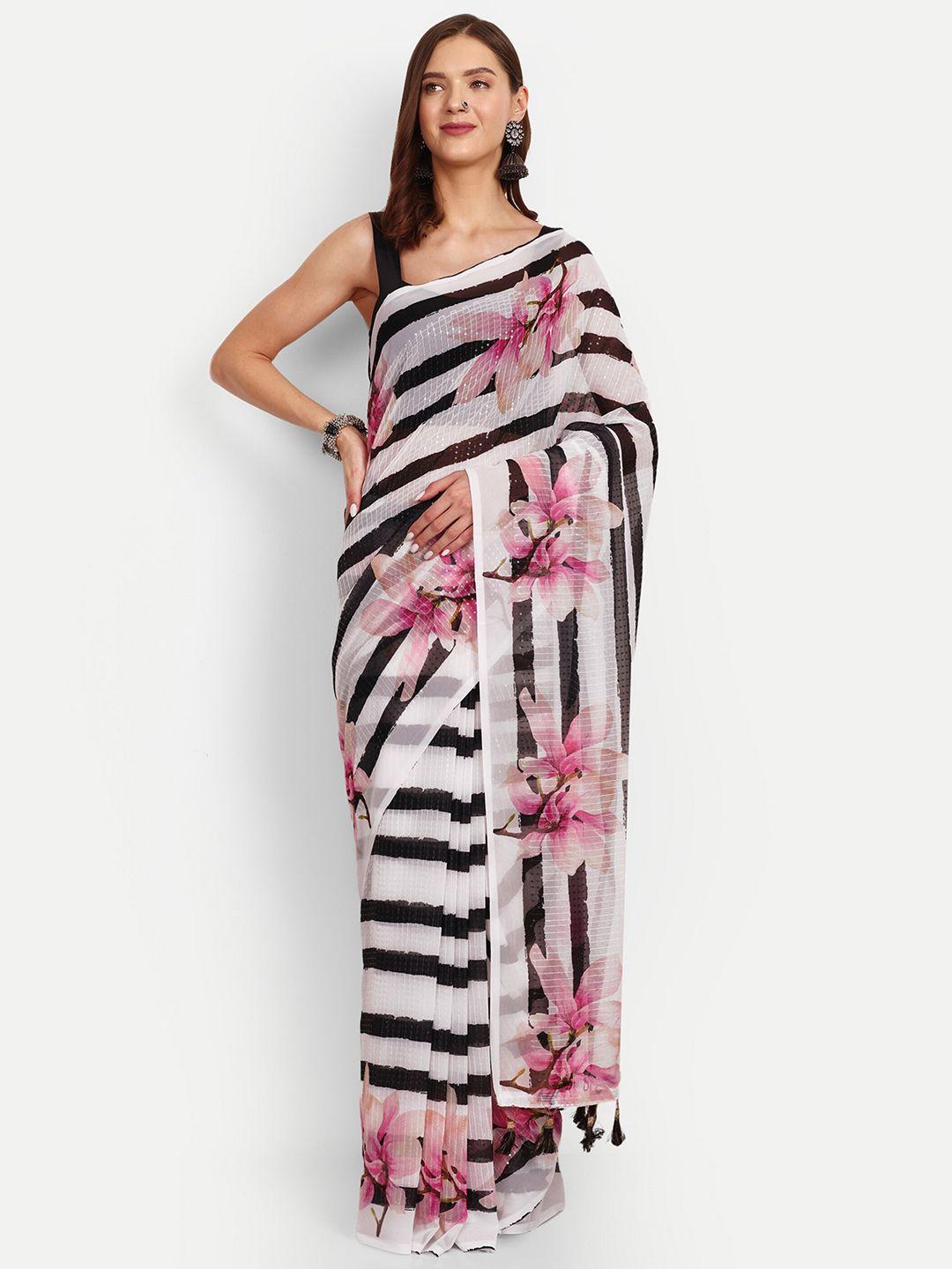 drapemall striped sequinned saree