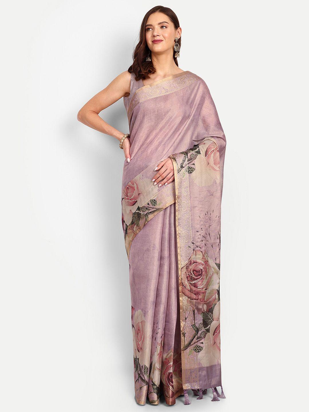 drapemall floral printed zari tissue saree