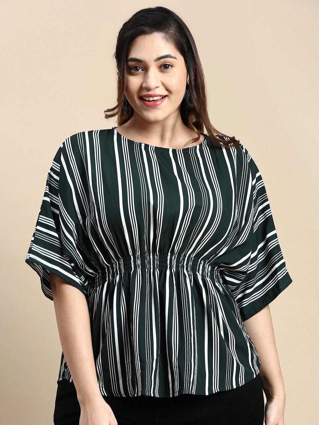 showoff plus plus size striped kimono sleeve crepe kaftan top