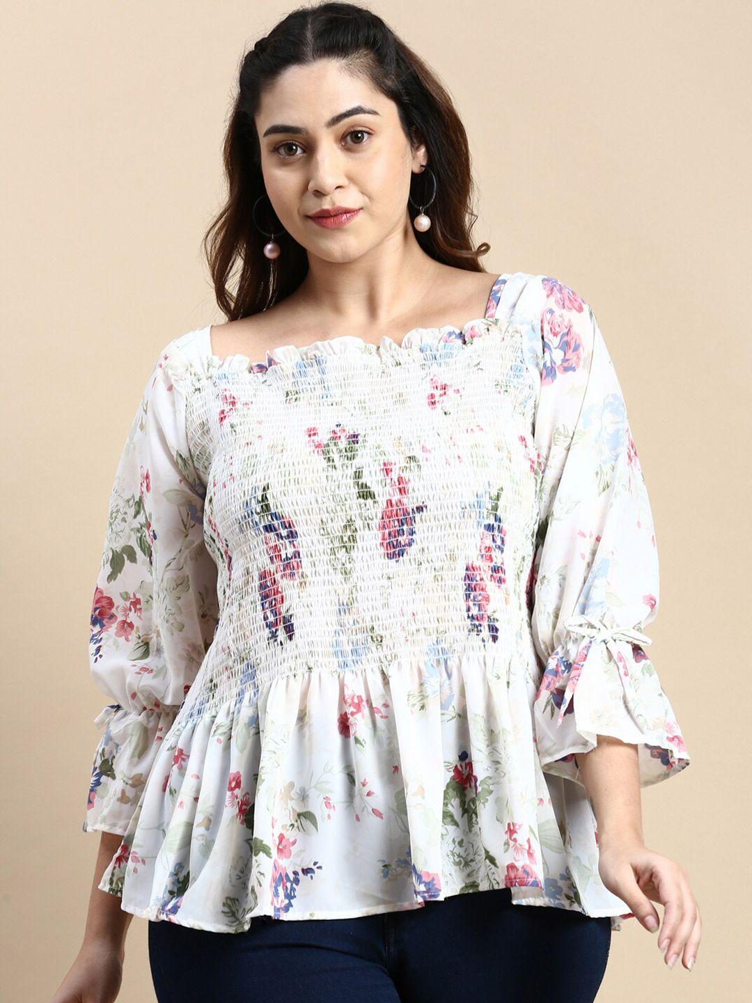 showoff plus floral printed bell sleeves smocked regular top