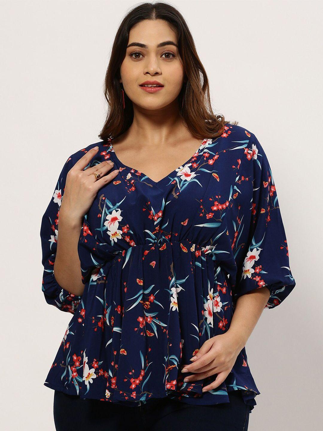 showoff plus floral printed v-neck flared sleeve peplum top