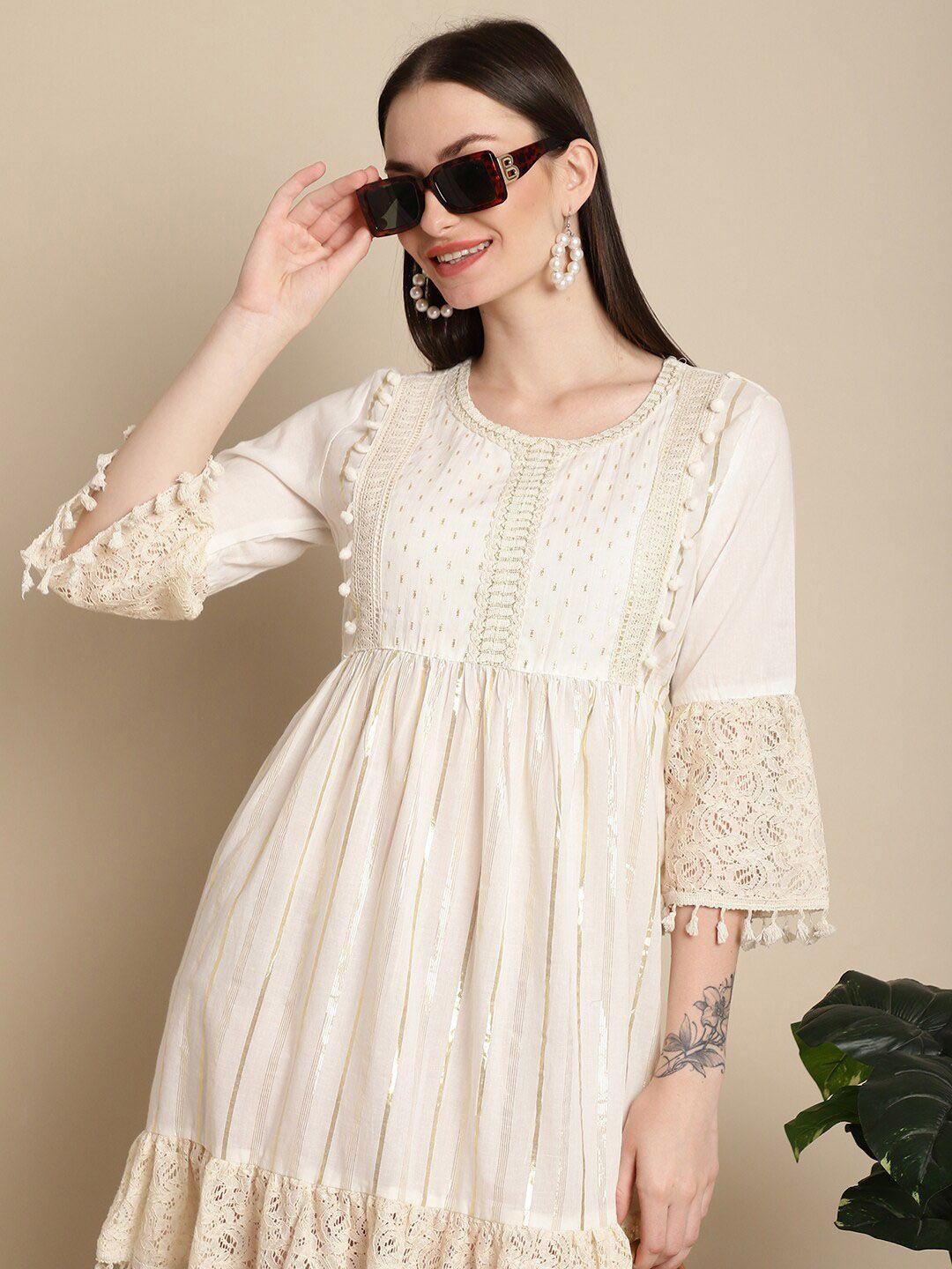 sangria  embroidered cotton schiffli round neck ethnic dresses