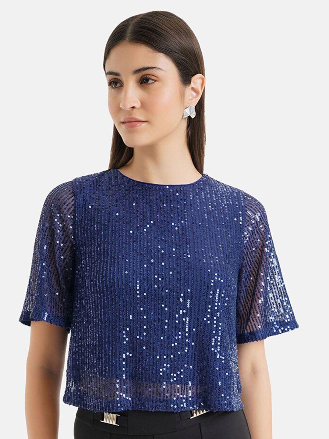 kazo embellished flared sleeves sequinned detailed crop top