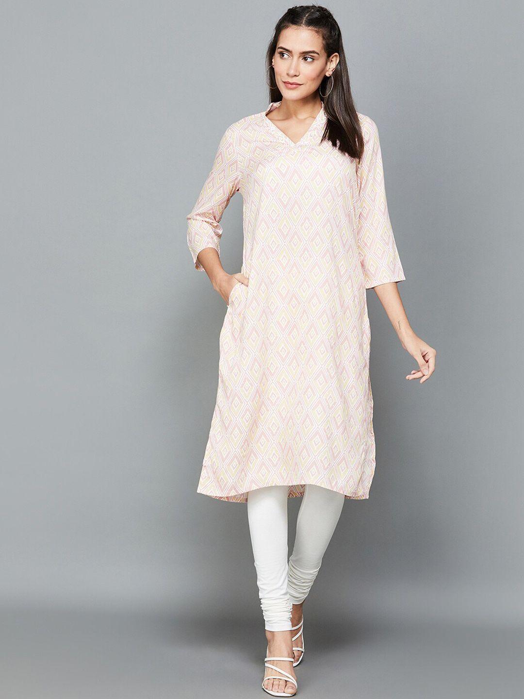 melange by lifestyle geometric printed v-neck kurta