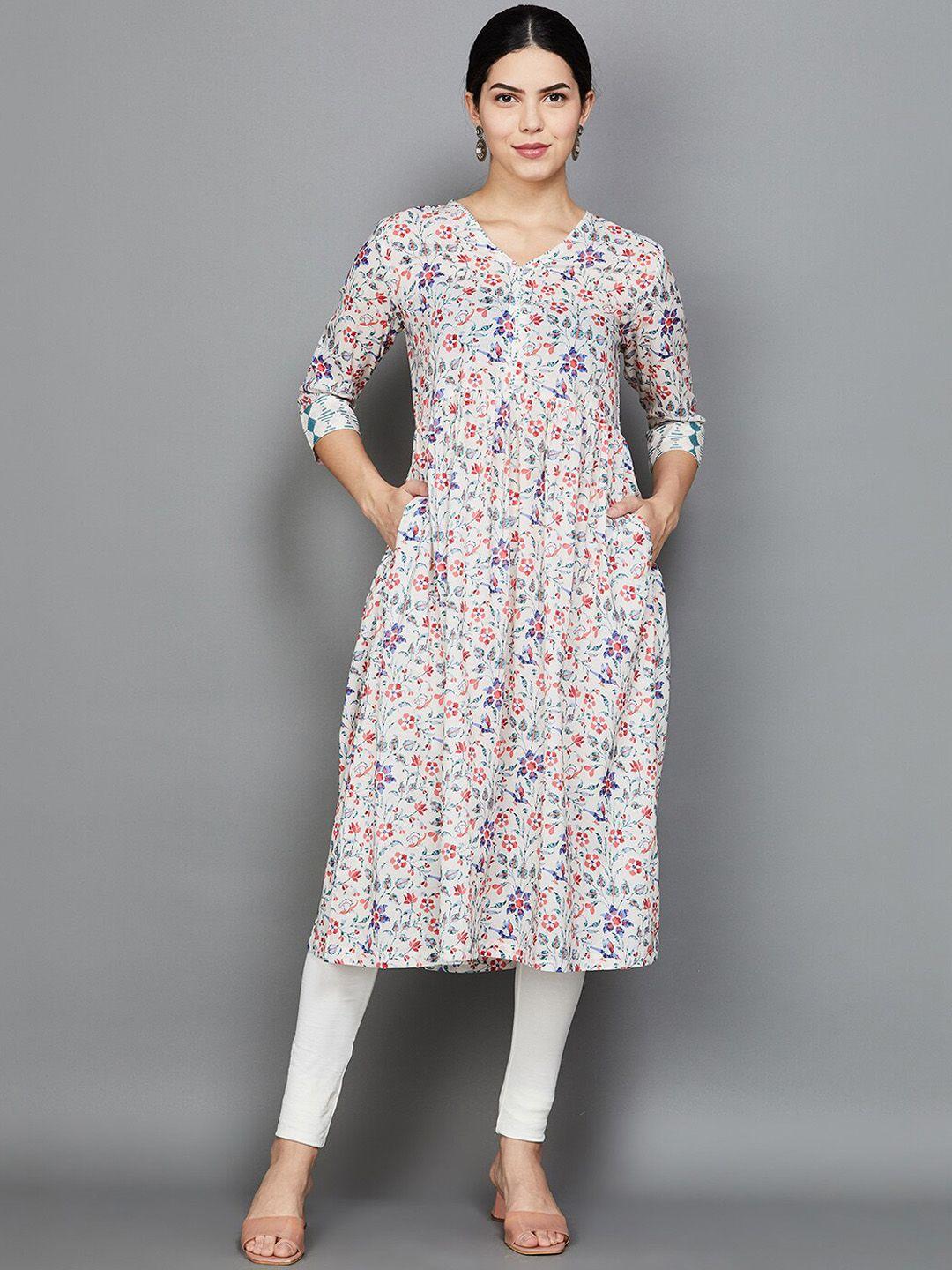 melange by lifestyle floral printed pure cotton a-line kurta