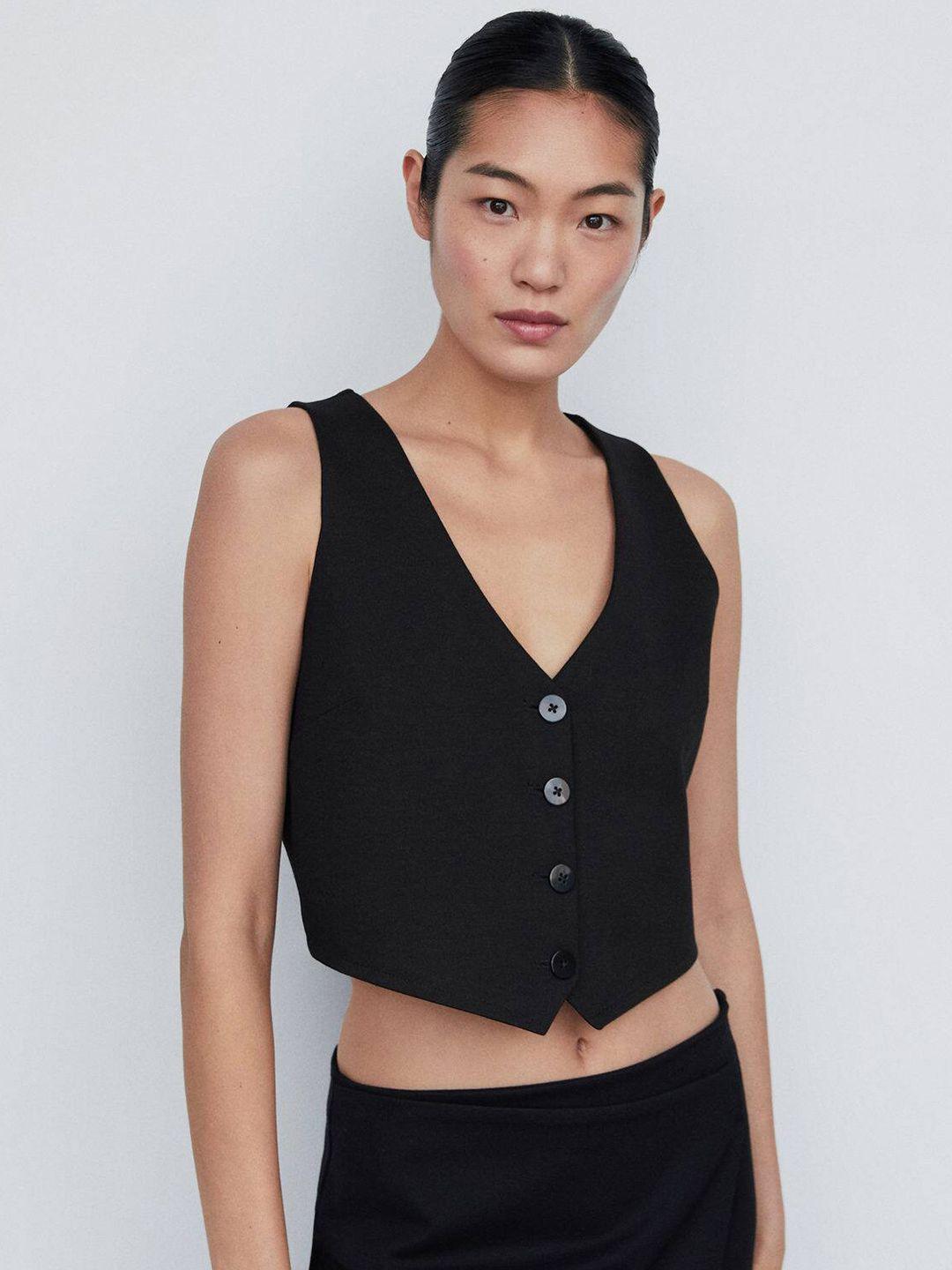 mango solid cropped waistcoat