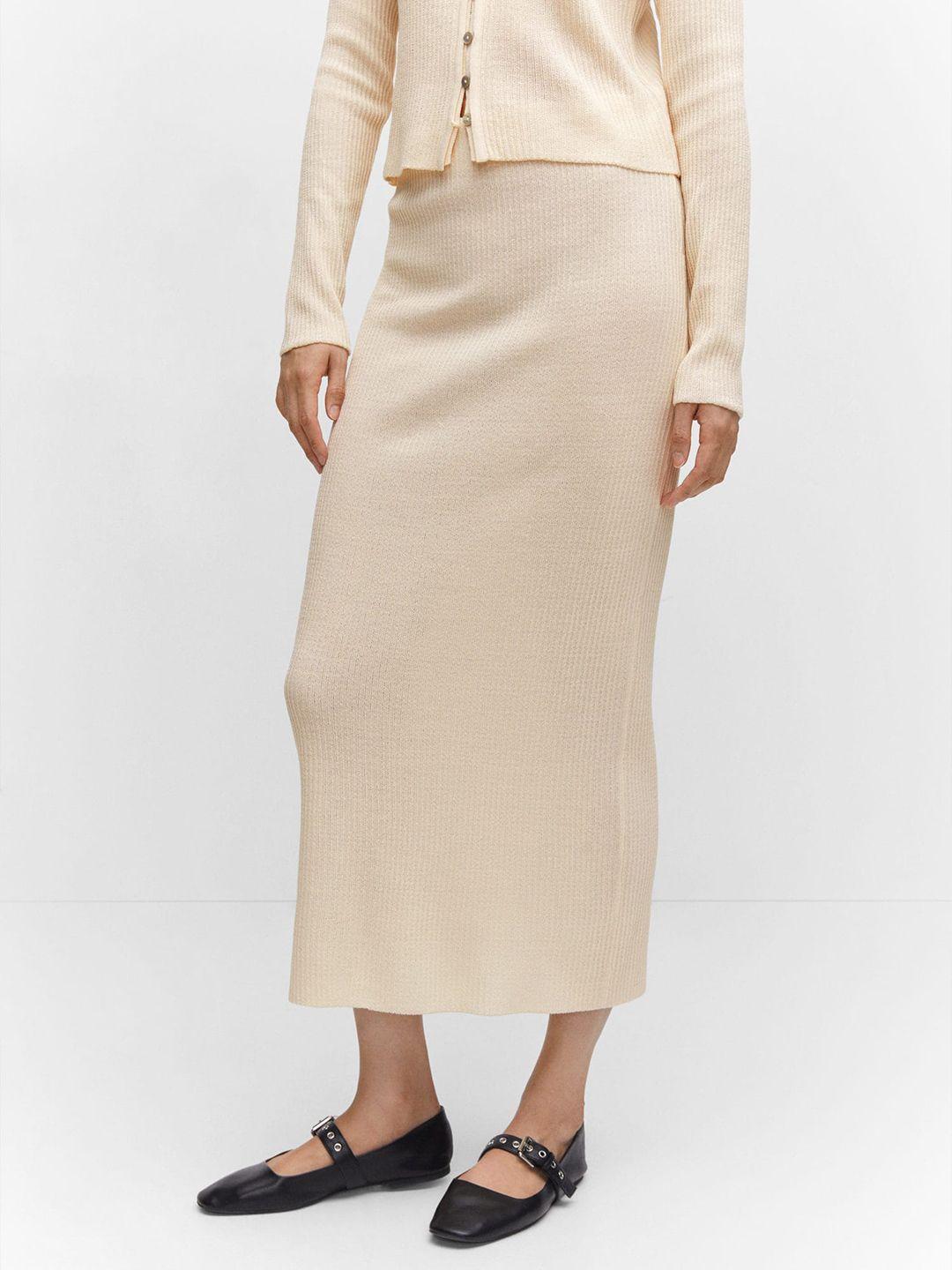 mango acrylic ribbed knitted midi straight skirt