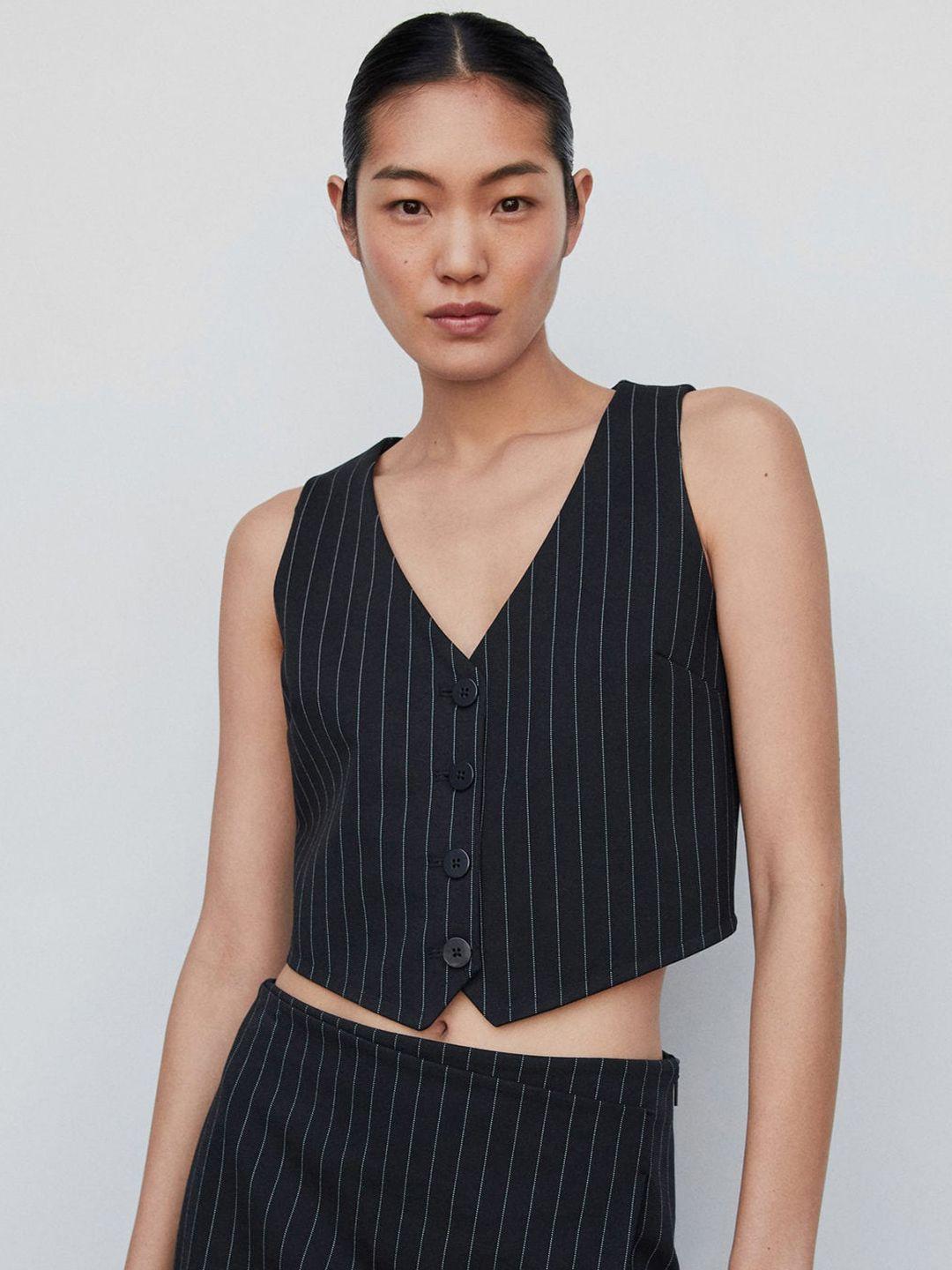 mango striped cropped waistcoat