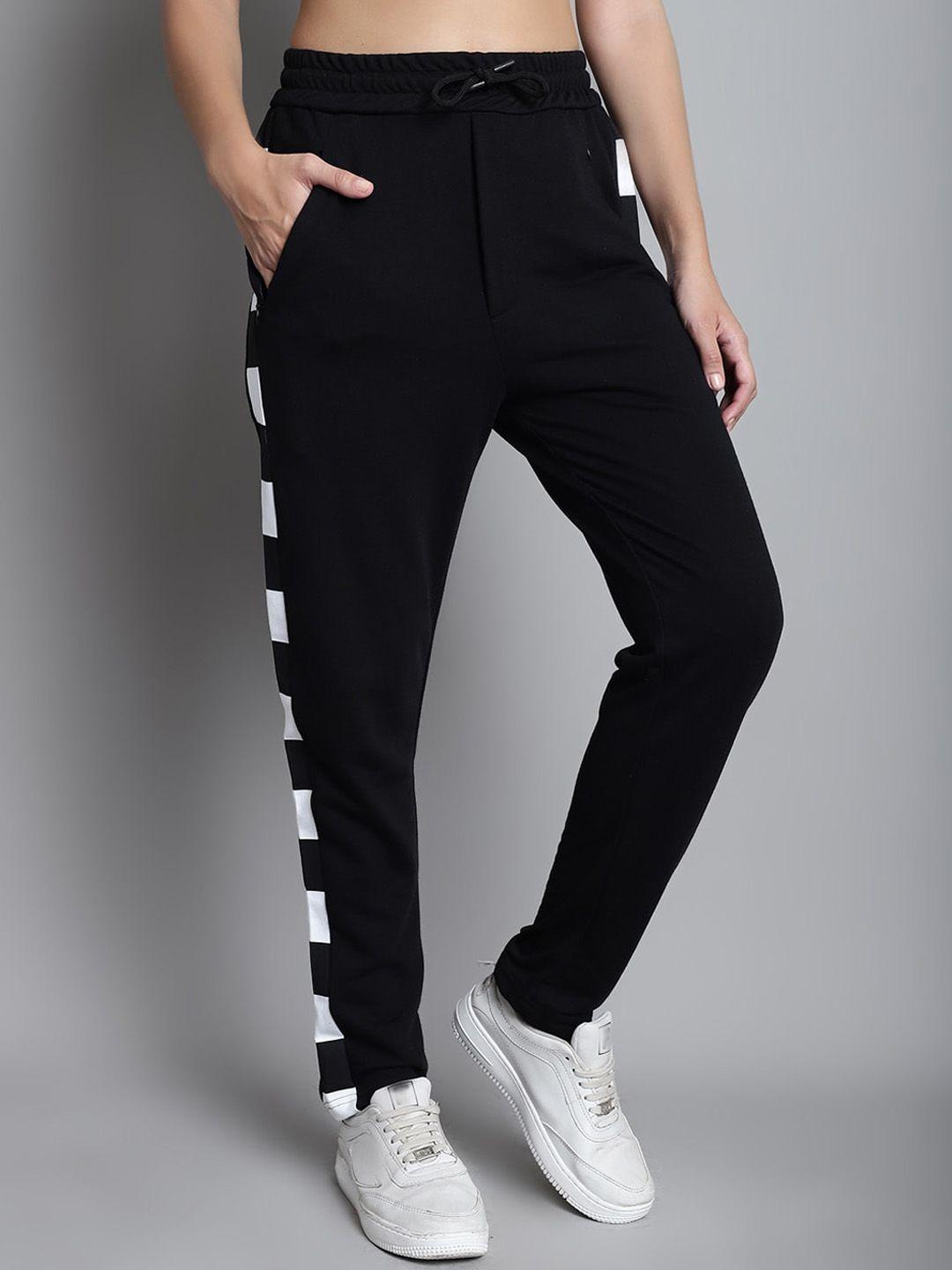 door74 women striped mid-rise cotton joggers