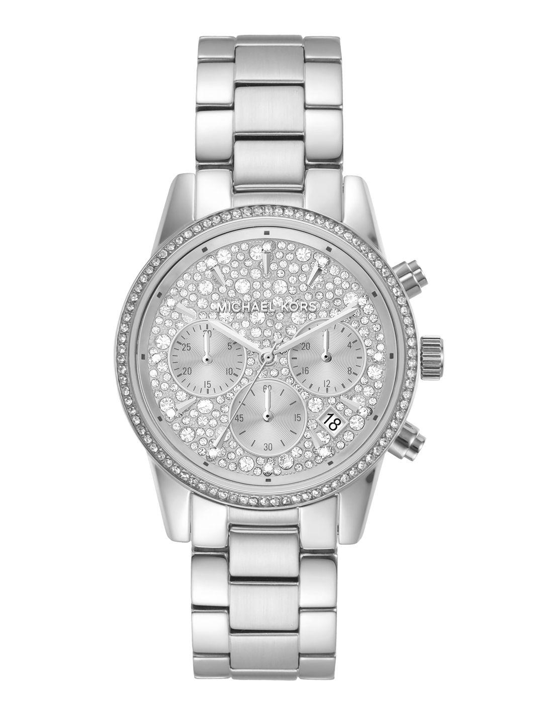 michael kors women embellished ritz bracelet style chronograph watch