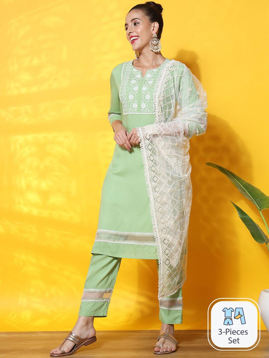 sutidora floral embroidered sequinned kurta with trousers & dupatta