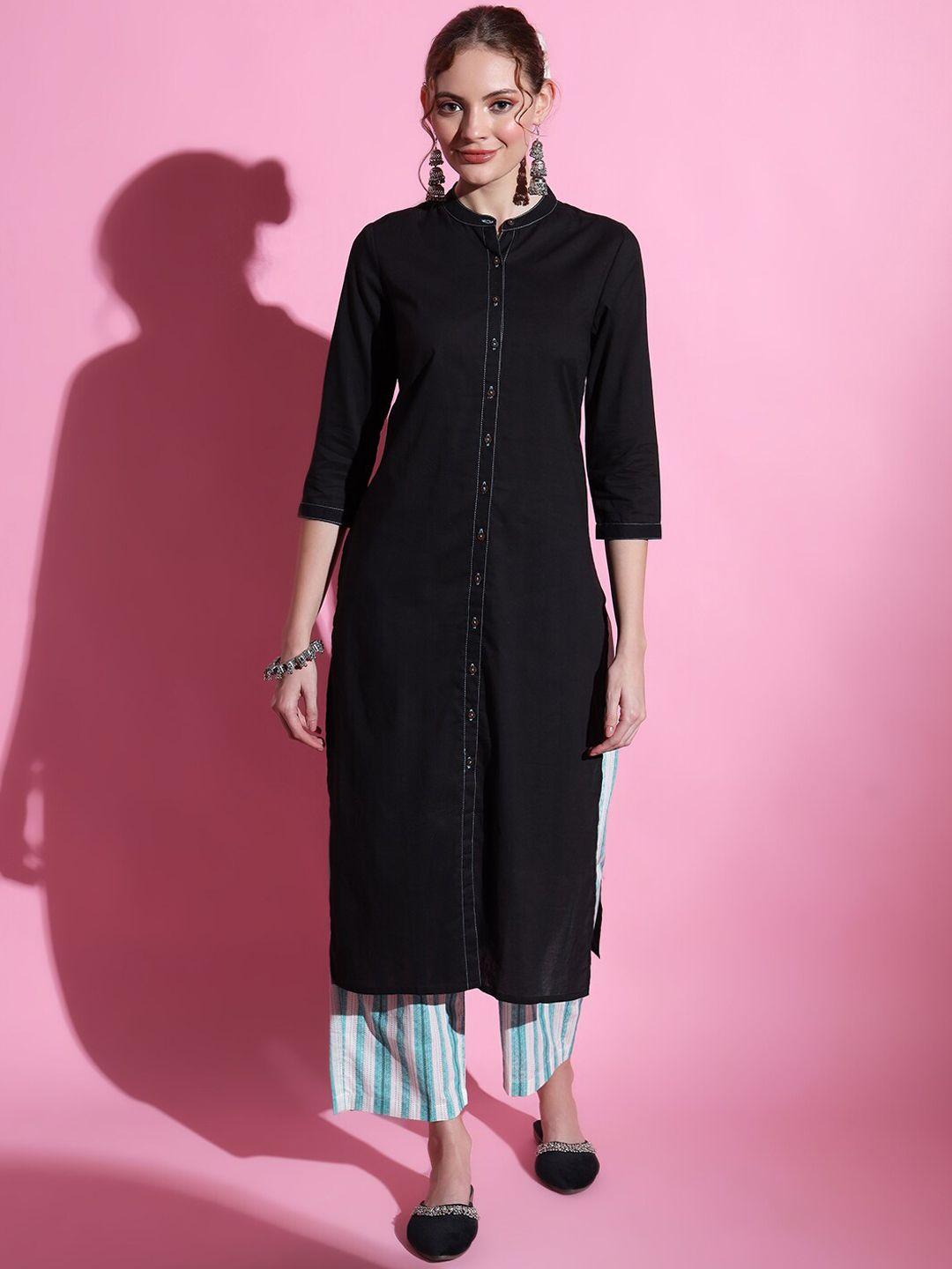 sutidora band collar pure cotton straight kurta with trousers