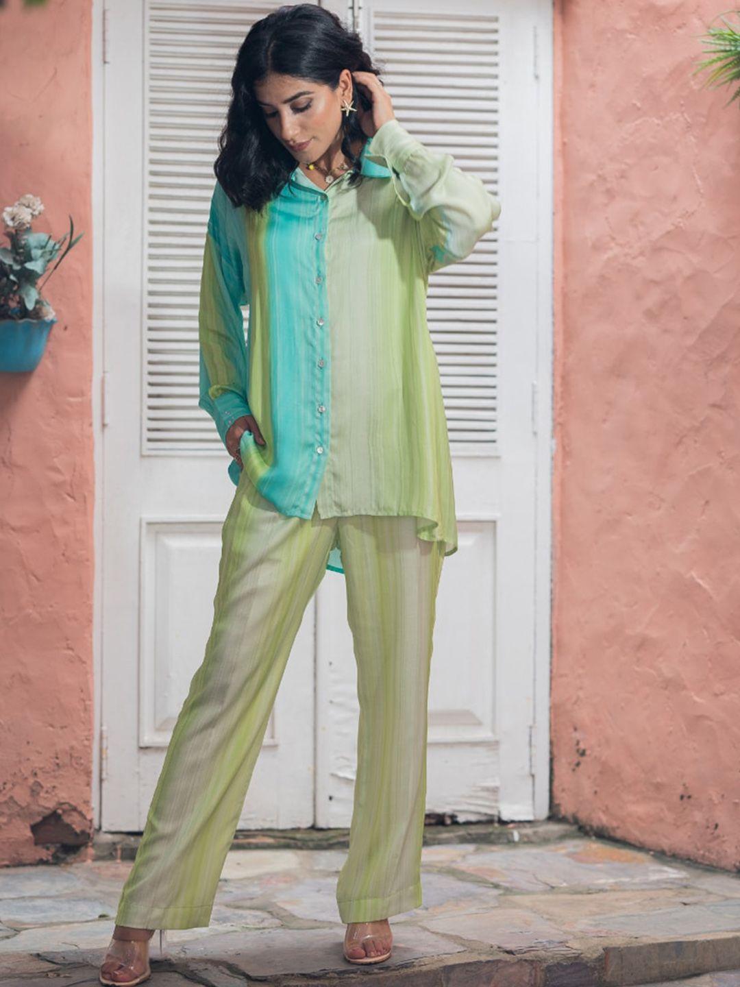 inching india striped shirt collar ombre shirt & trouser co-ords