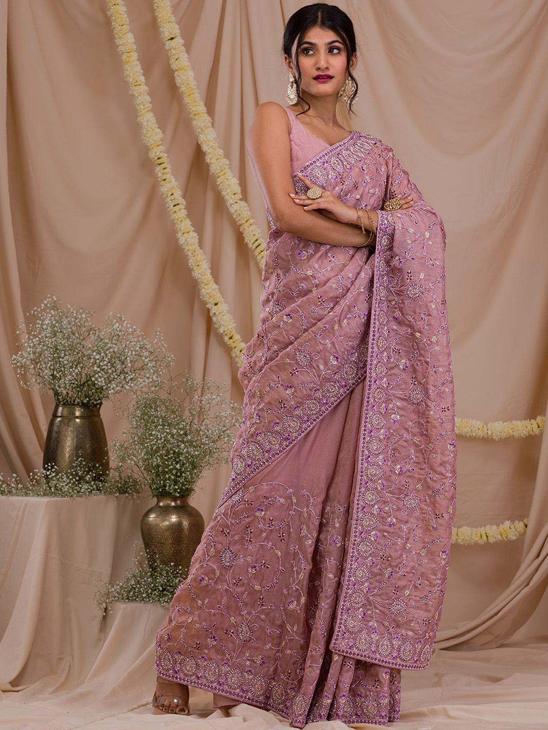 koskii floral embroidered supernet saree