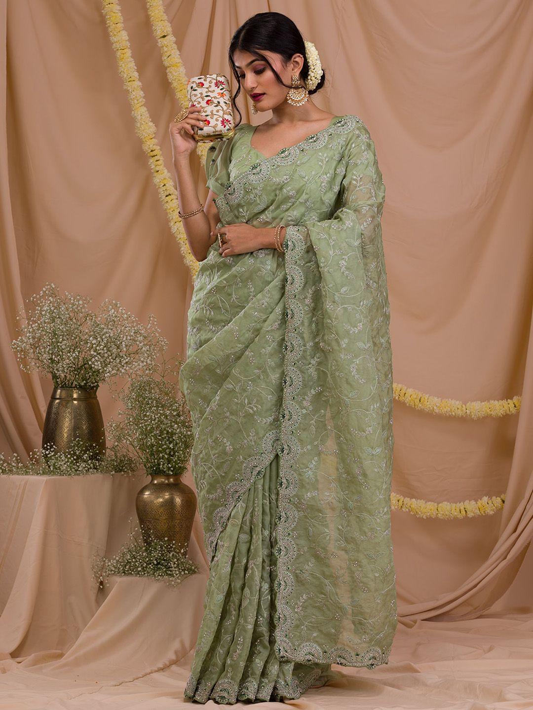 koskii floral embroidered supernet saree