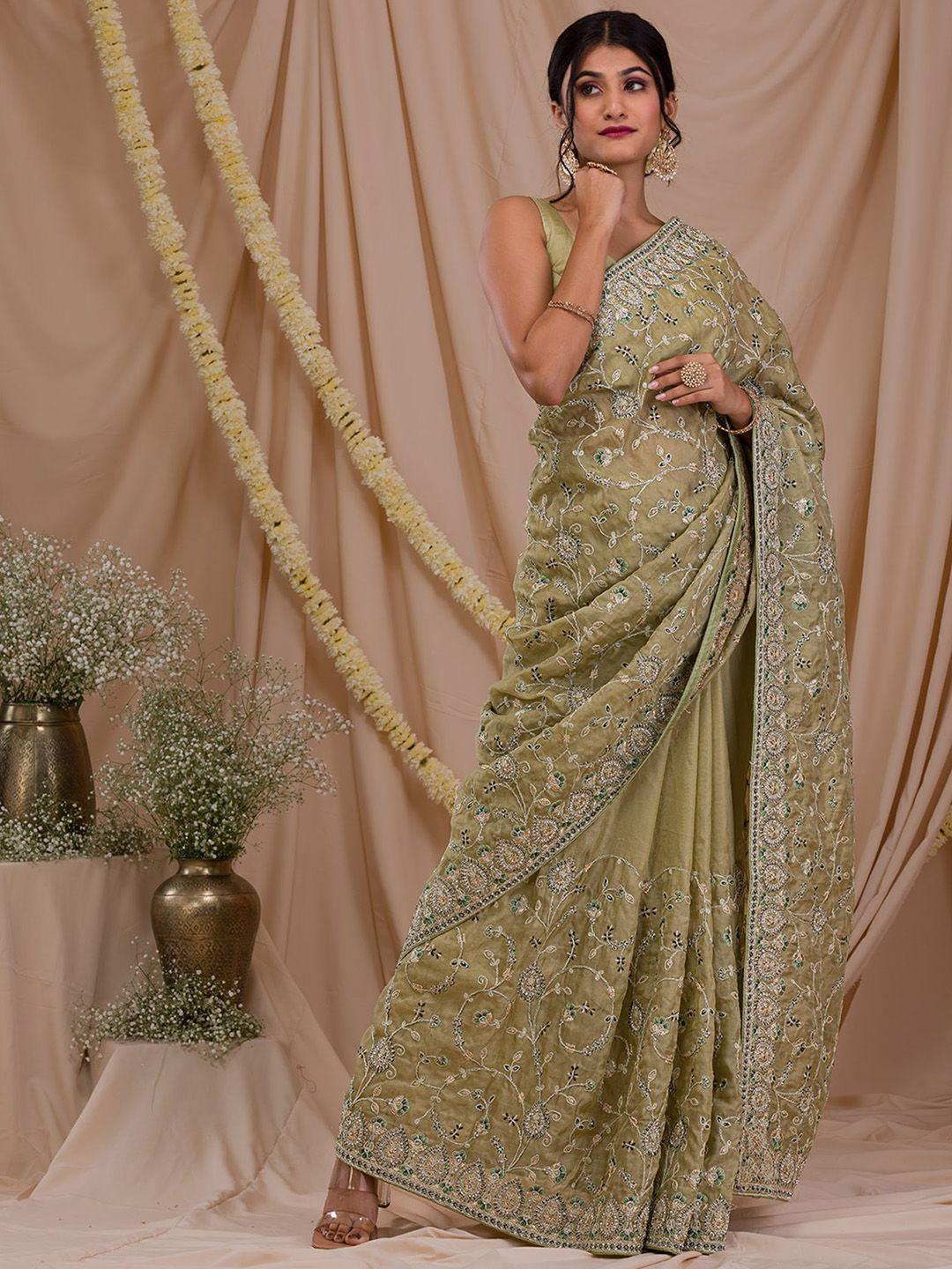 koskii floral embroidered supernet saree