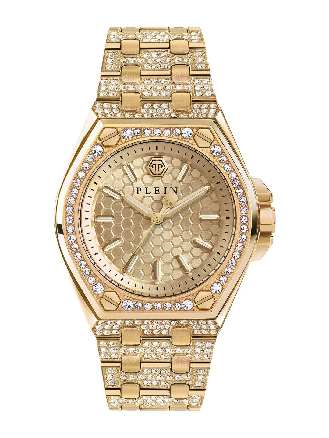 philipp plein women embellished dial & gold toned straps analogue watch pwjaa0822