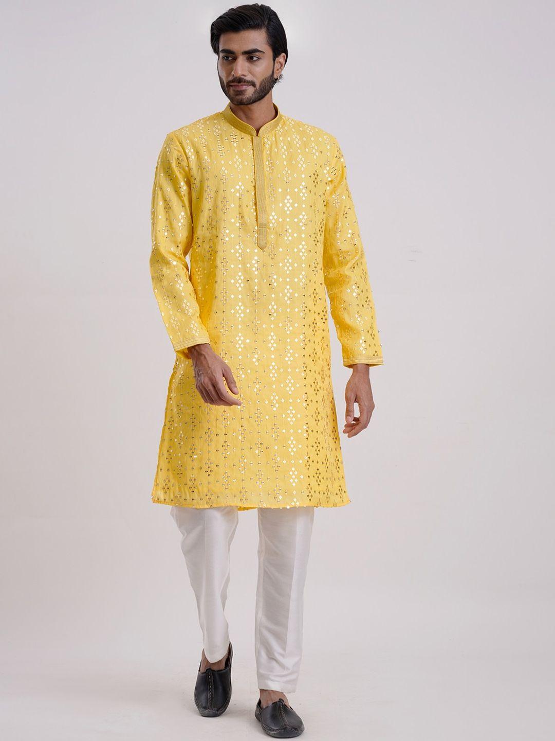 kalpraag ethnic motifs embroidered mirror work straight kurta with trousers