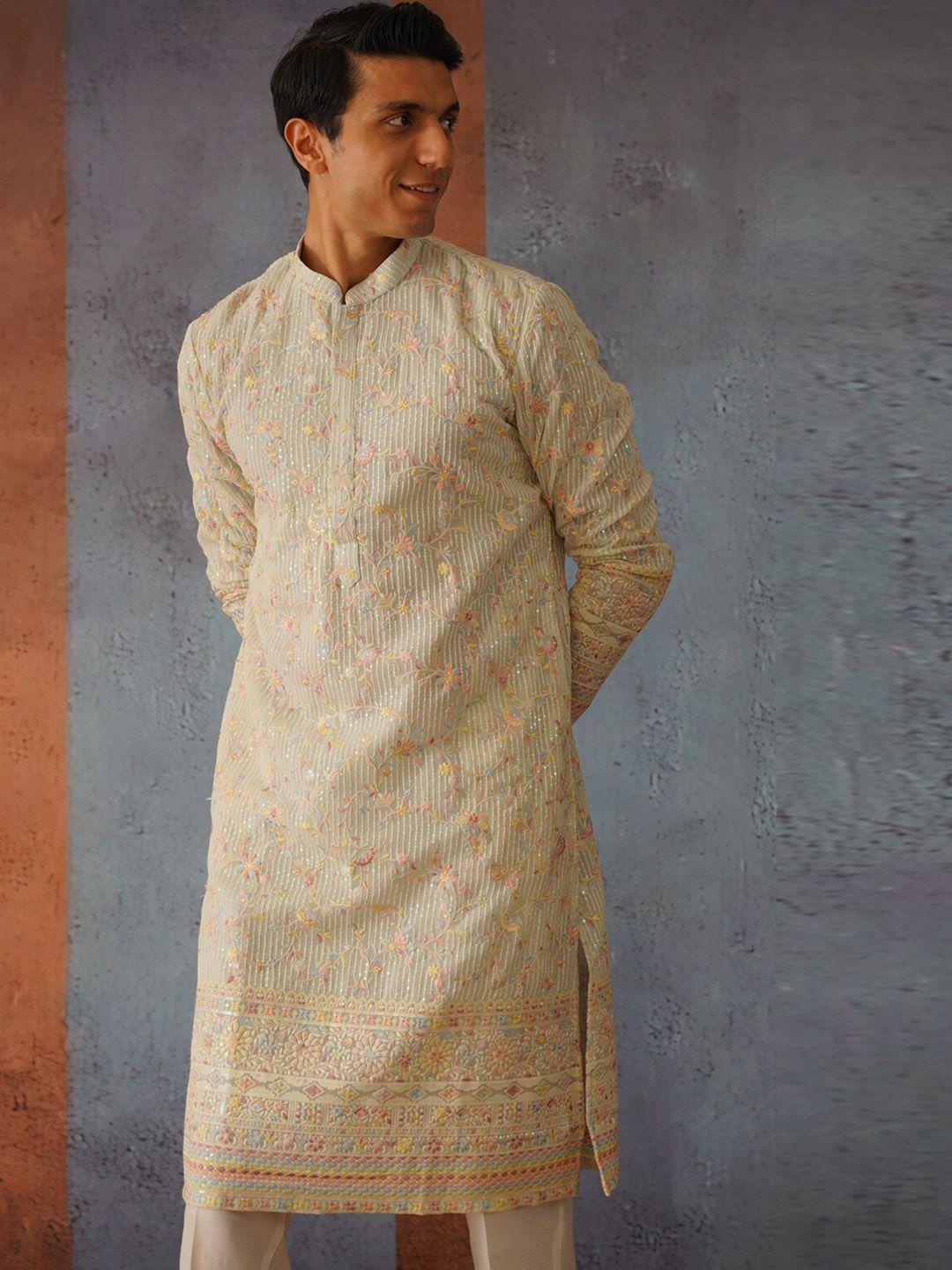 kalpraag floral embroidered sequinned kurta with trousers