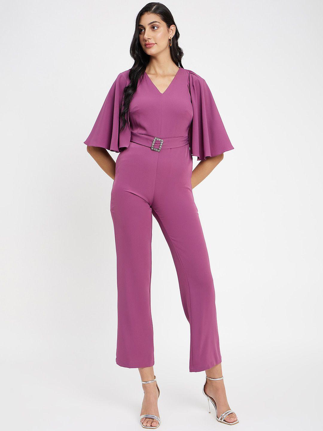 madame flutter sleeve waist tie-ups basic jumpsuit