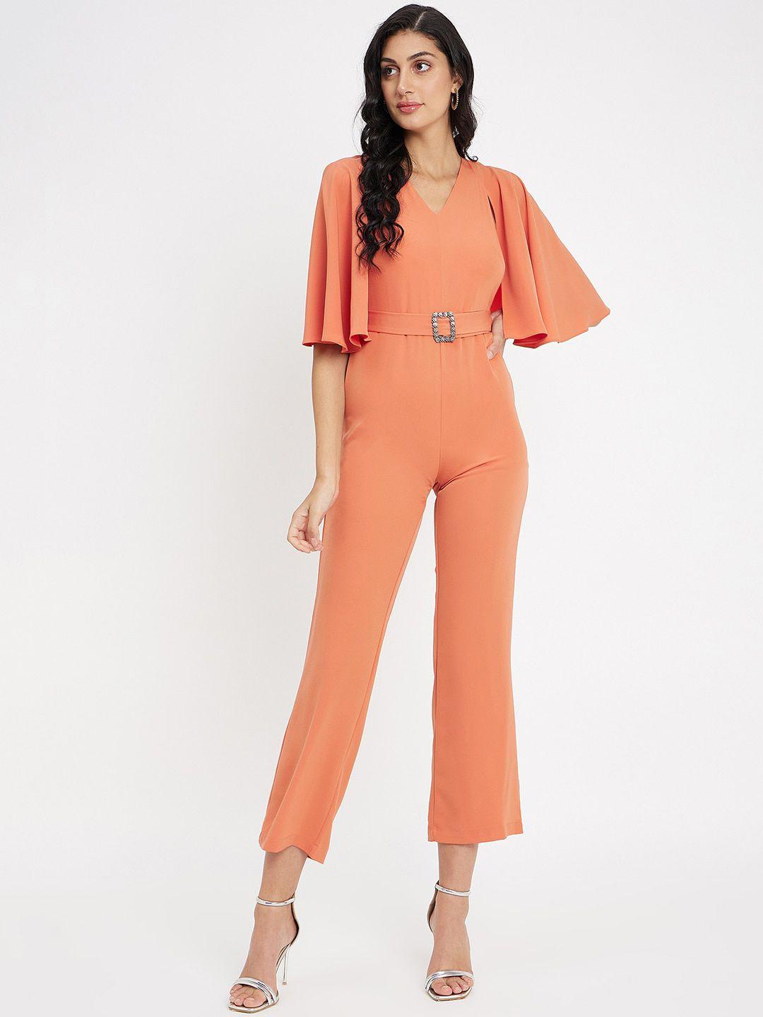 madame flutter sleeve waist tie-ups basic jumpsuit