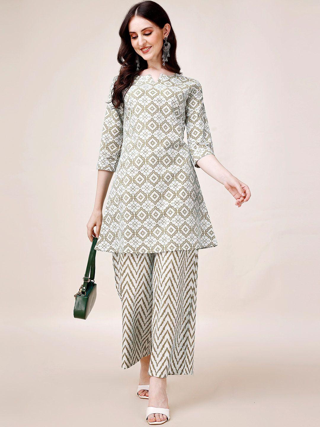 kalini ethnic printed round neck three-quarter sleeve co-ords