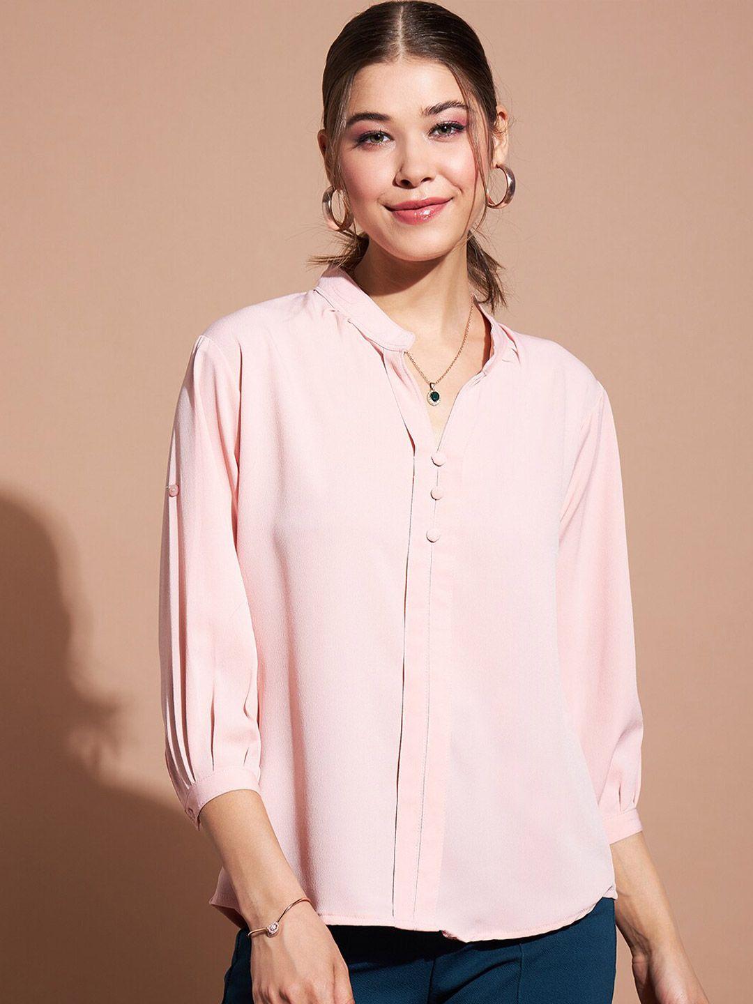 dressberry mandarin collar crepe shirt style top