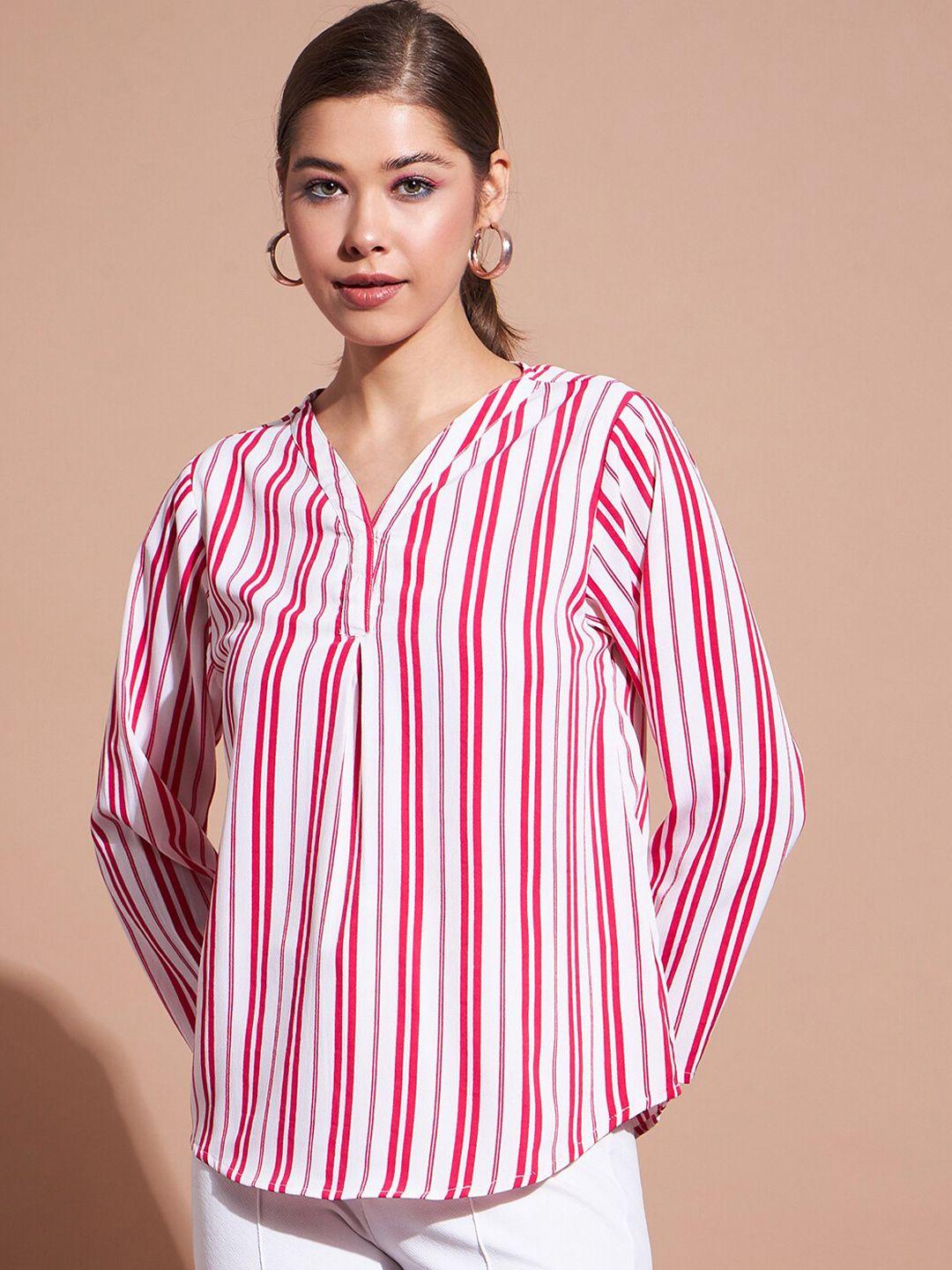 dressberry pink & white vertical stripes v-neck top