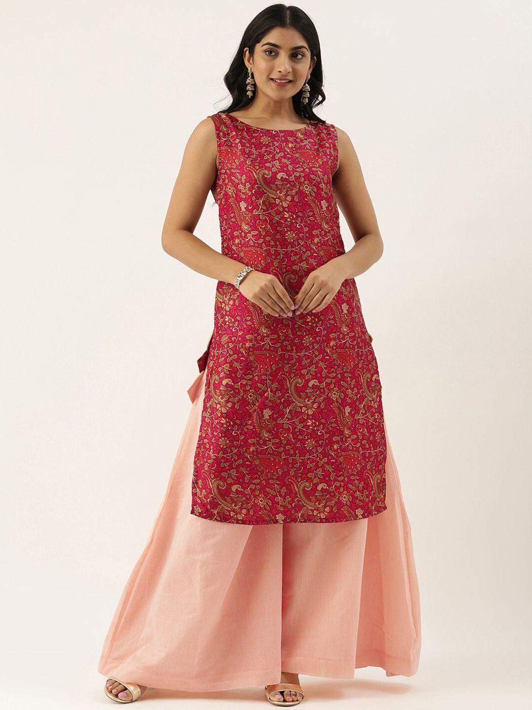 ethnovog floral printed silk straight kurta