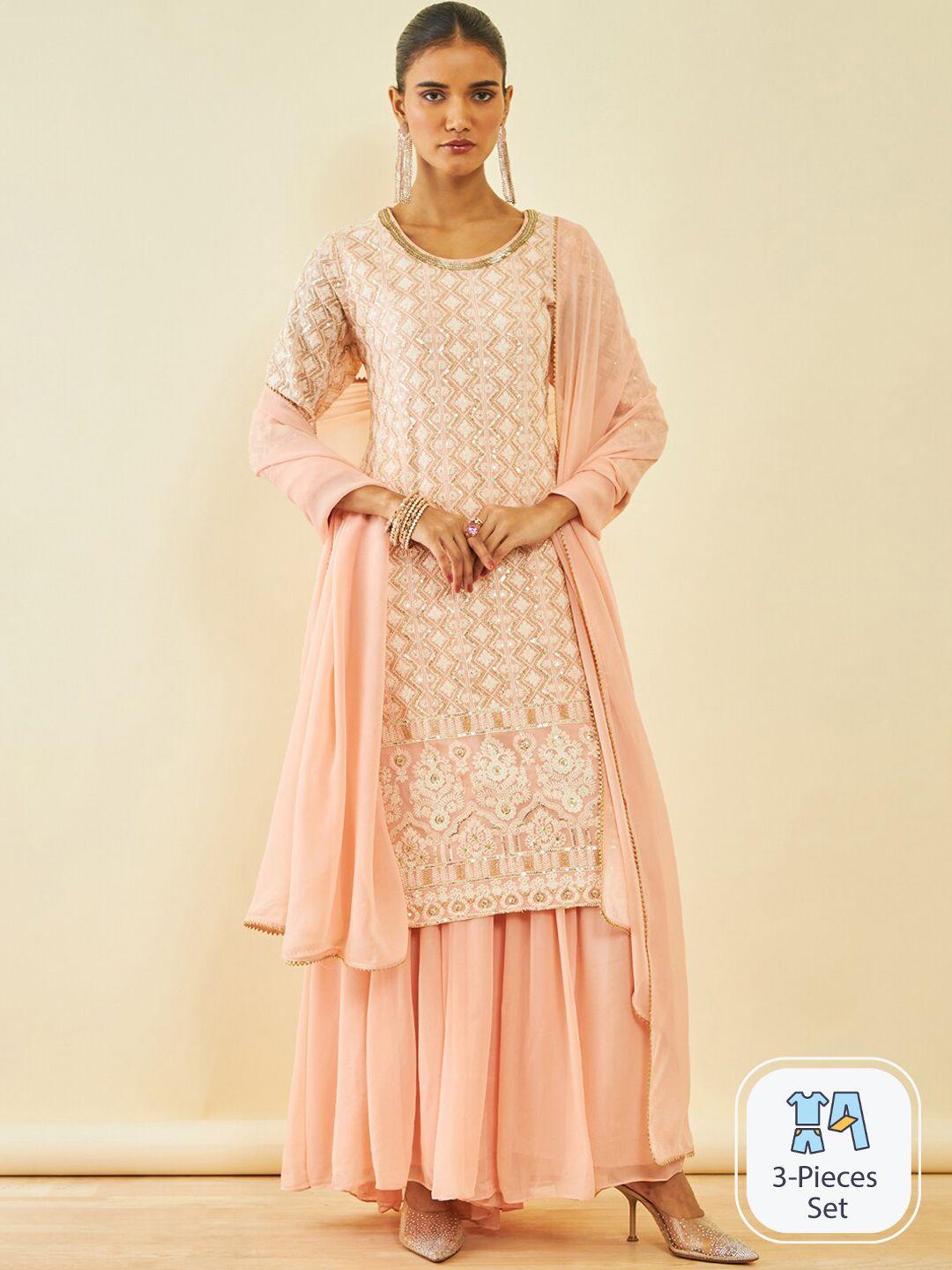 soch ethnic motifs embroidered sequinned kurta with sharara & dupatta