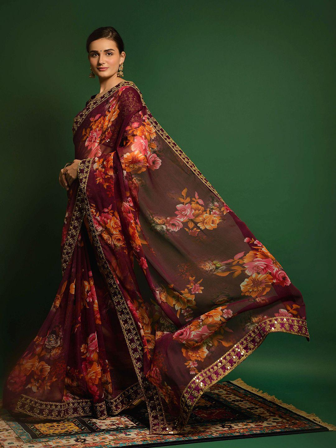 all about you floral embroidered pure georgette saree