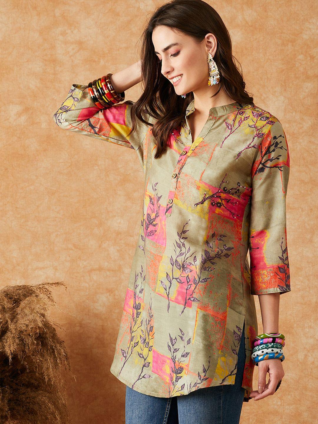 sangria floral printed thread work kurti