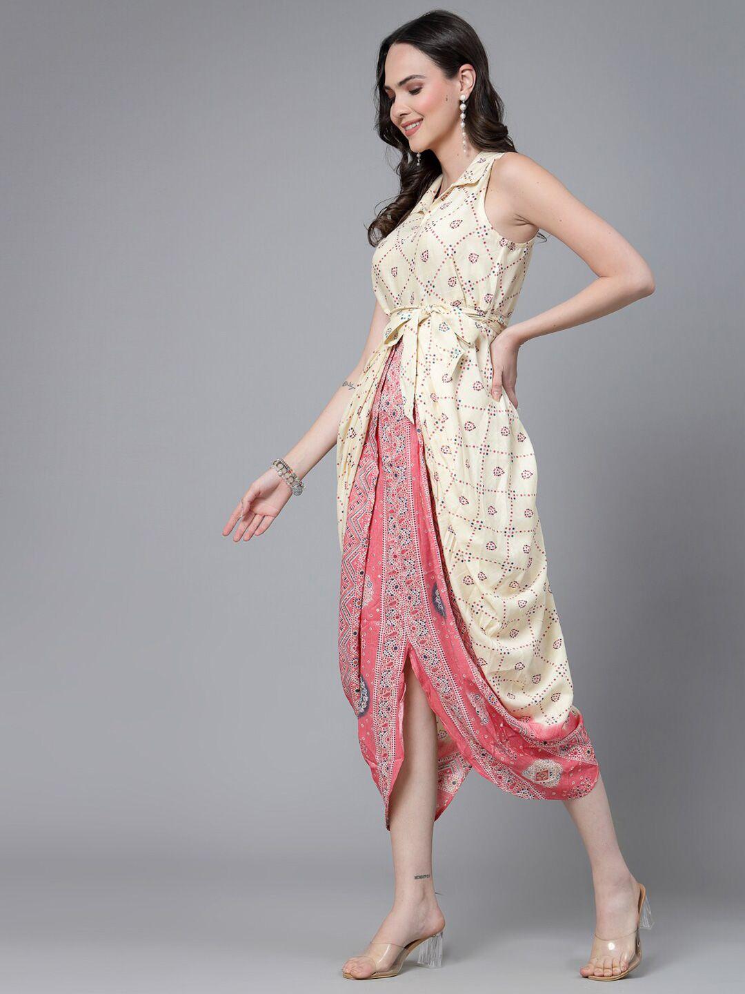 ramas ethnic motifs printed shirt collar dhoti styled midi dress