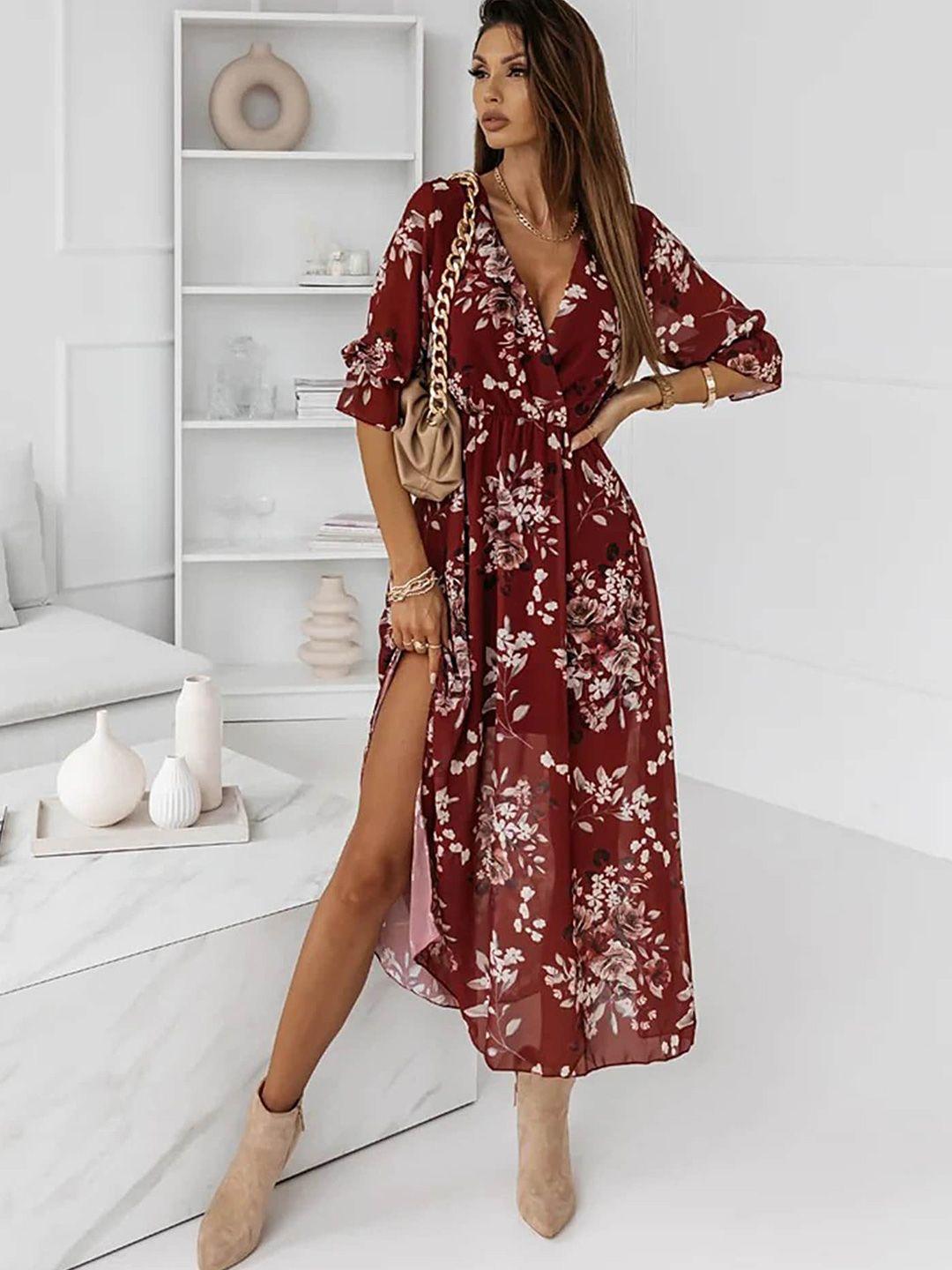 lulu & sky floral printed wrap midi dress