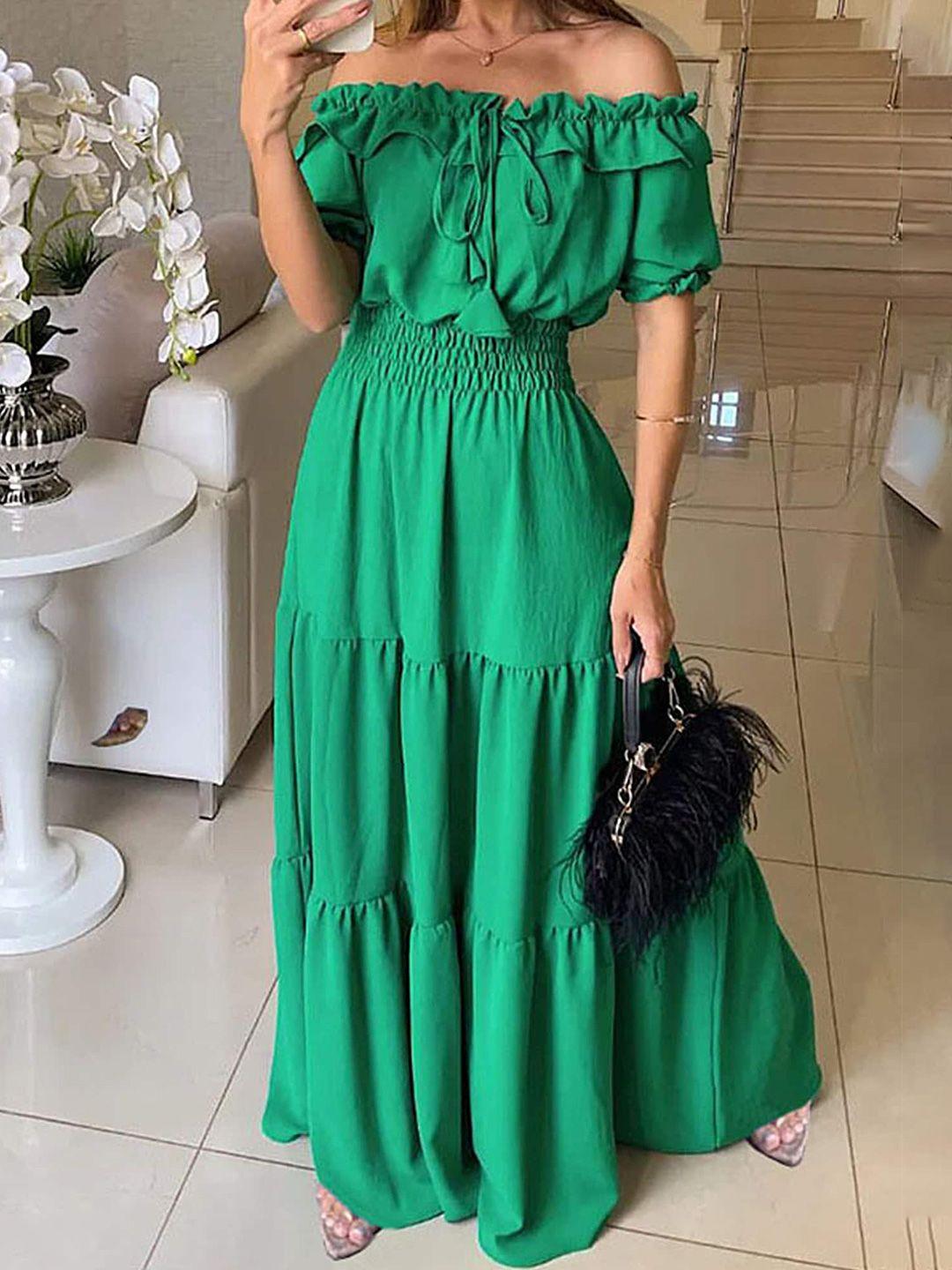 lulu & sky green off-shoulder flutter sleeve maxi dress