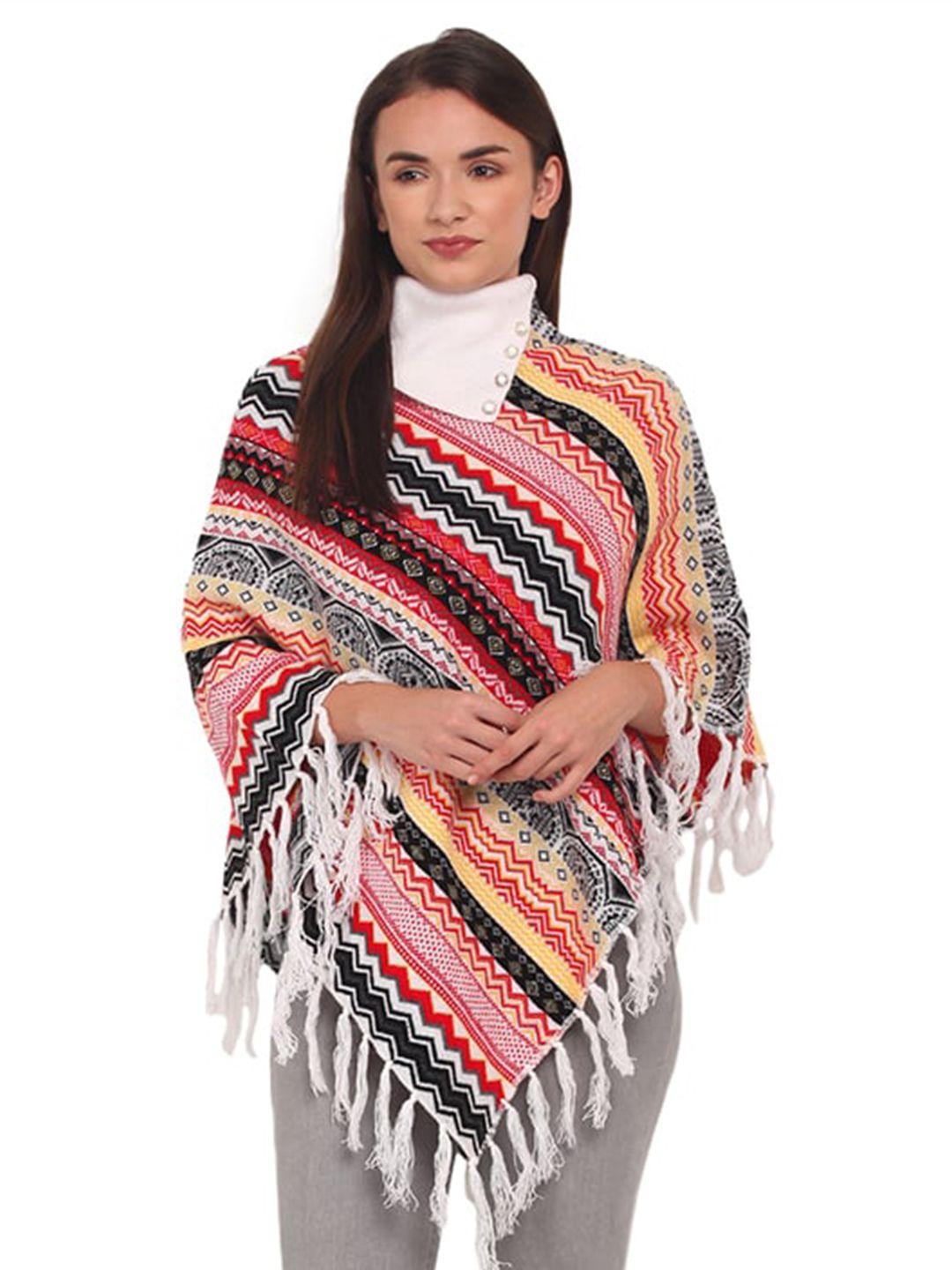 ewools geometric printed high neck woollen poncho