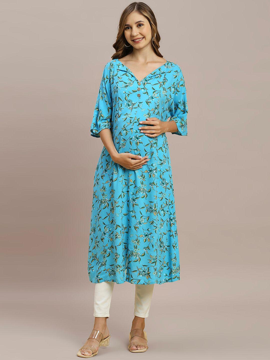 momtobe floral printed v-neck panelled maternity kurta