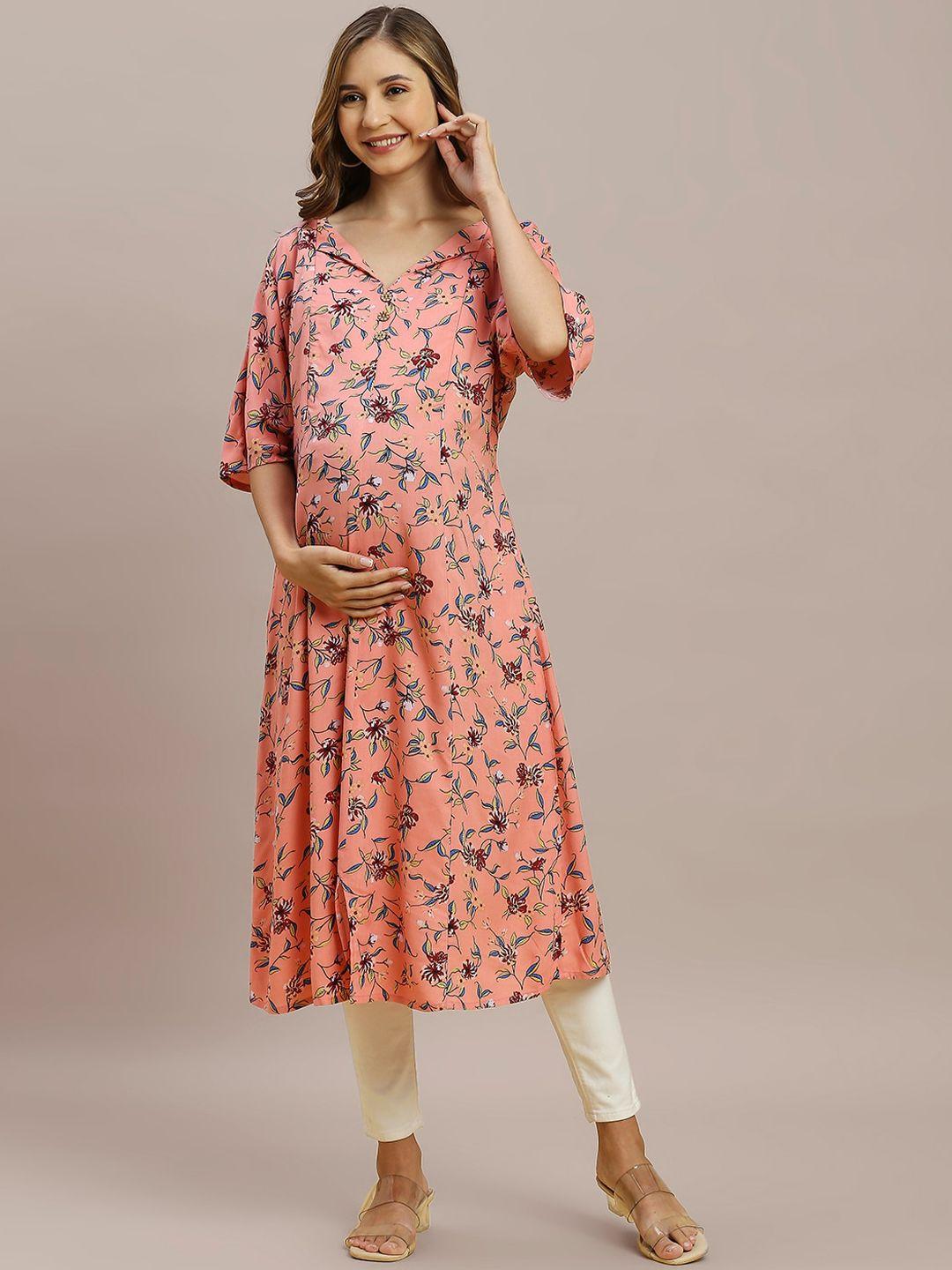 momtobe floral printed v-neck panelled maternity kurta