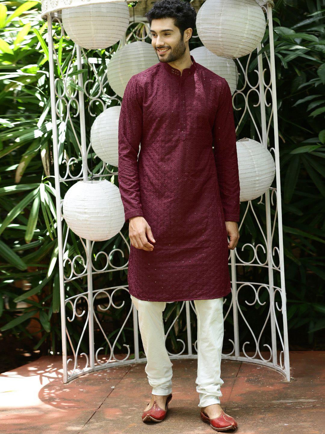 deyann ethnic motifs embroidered mandarin collar straight kurta with churidar