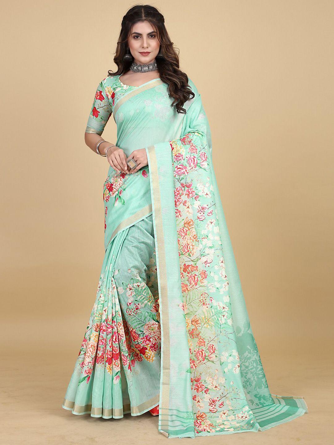 sangria sea green floral printed sarees