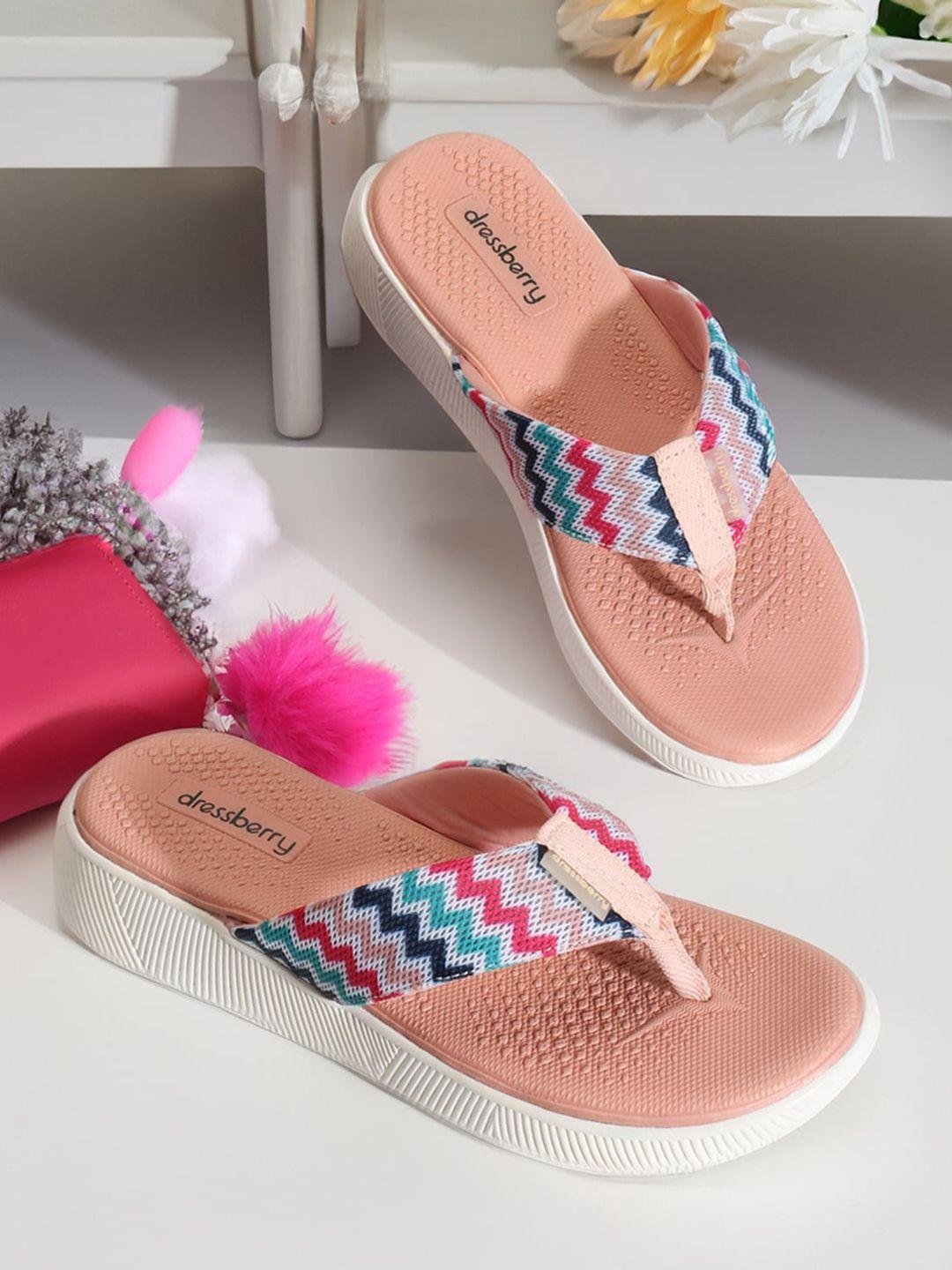 dressberry women pink & blue striped thong flip-flops