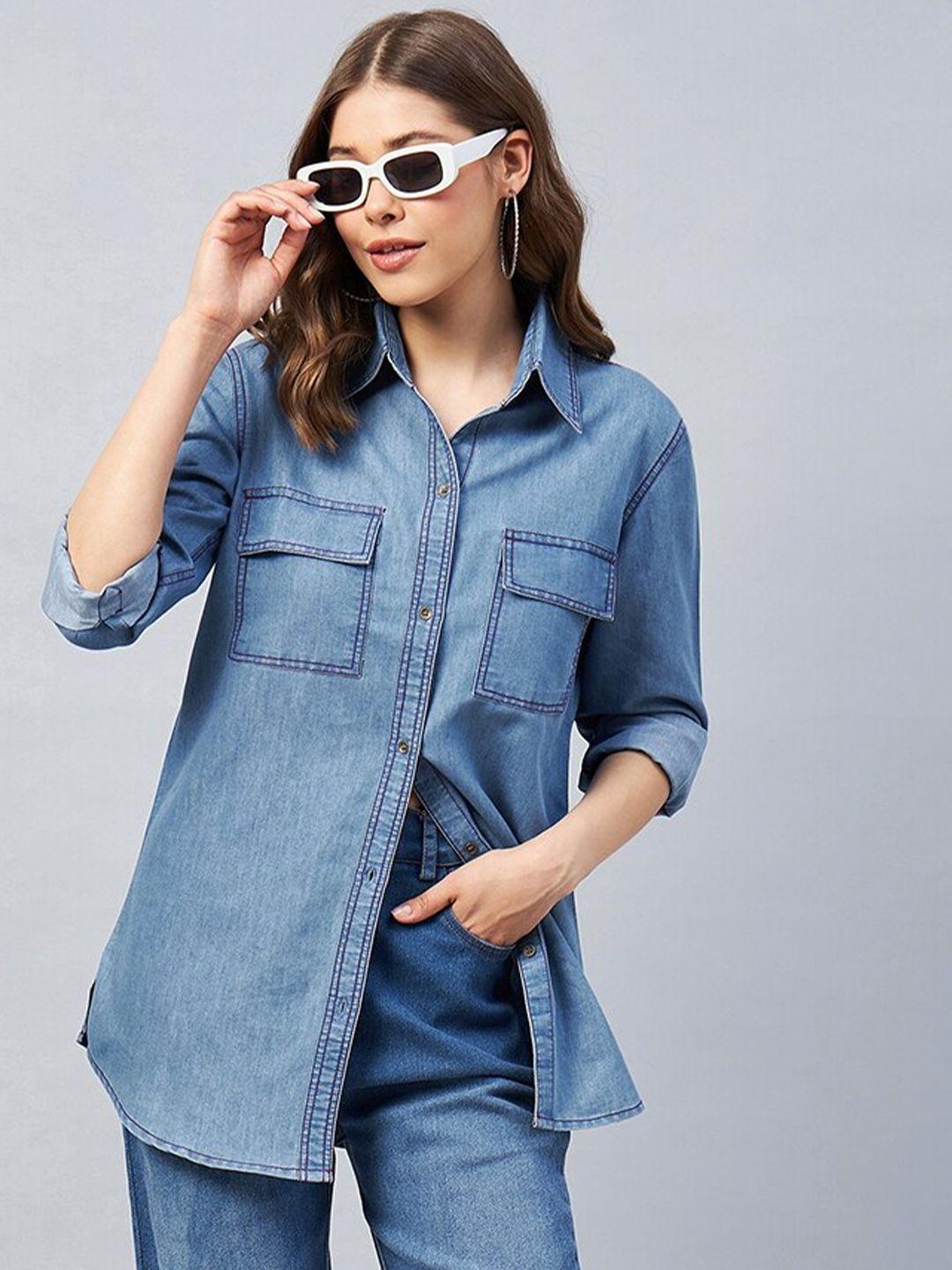 chemistry regular fit spread collar denim casual shirt