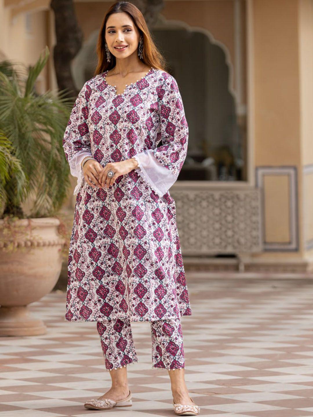 ambraee ethnic motifs printed bead work kurta with trousers