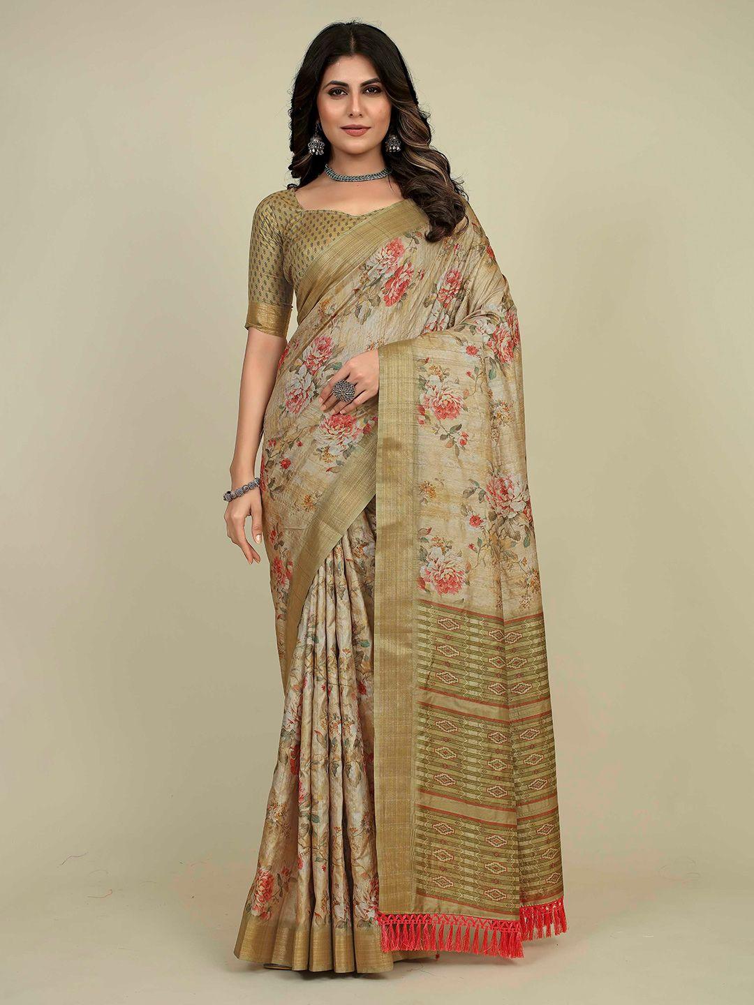 mitera floral printed zari saree