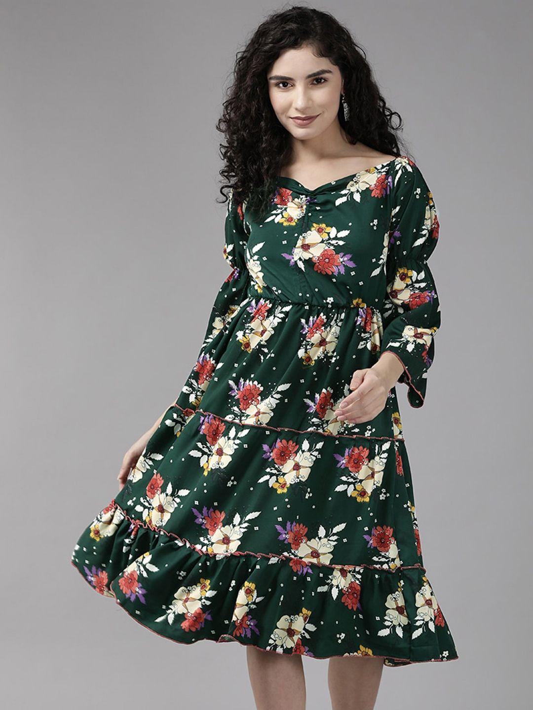 aarika floral printed v-neck bell sleeve empire dress