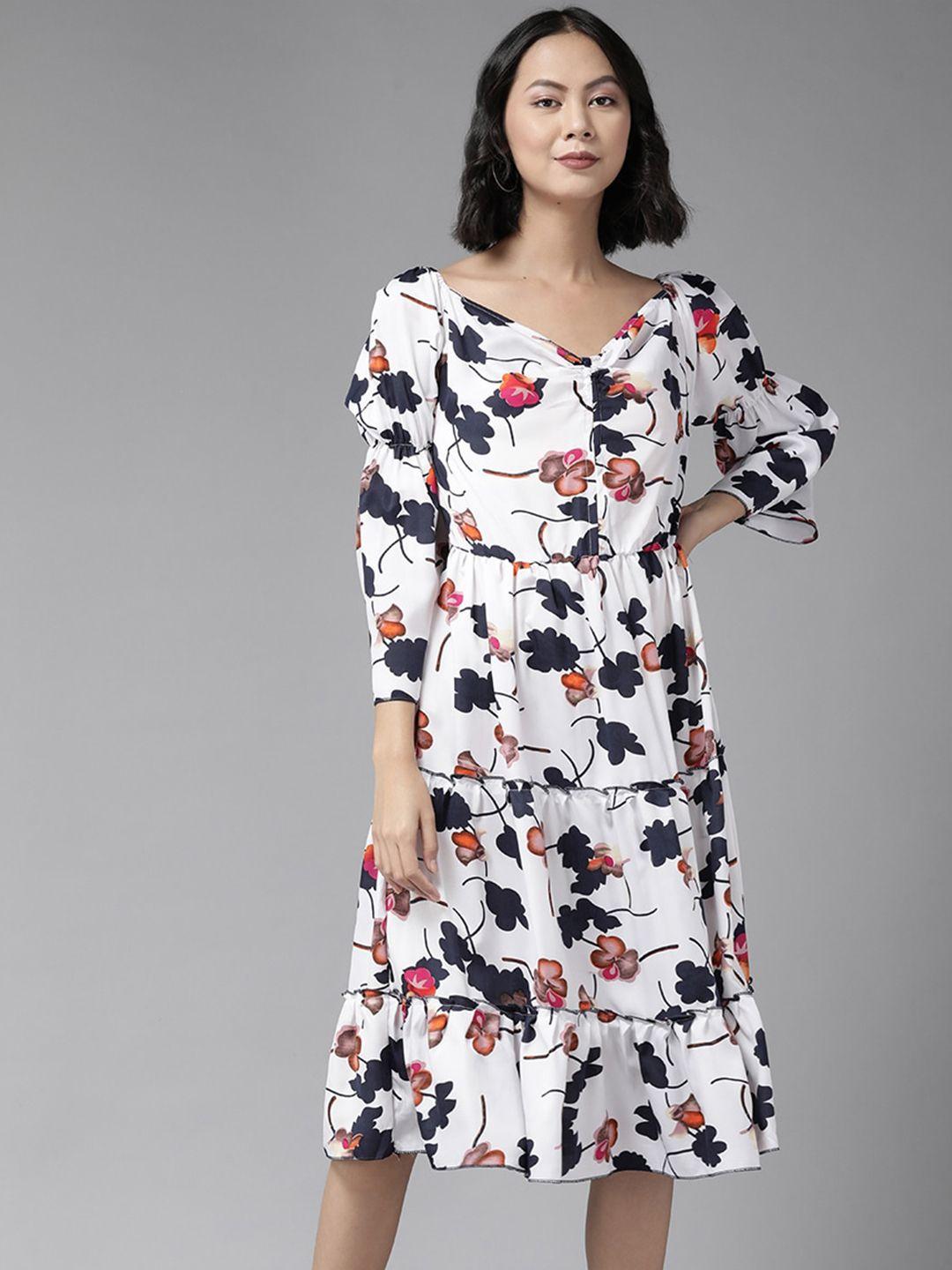 aarika floral printed v-neck bell sleeve empire dress