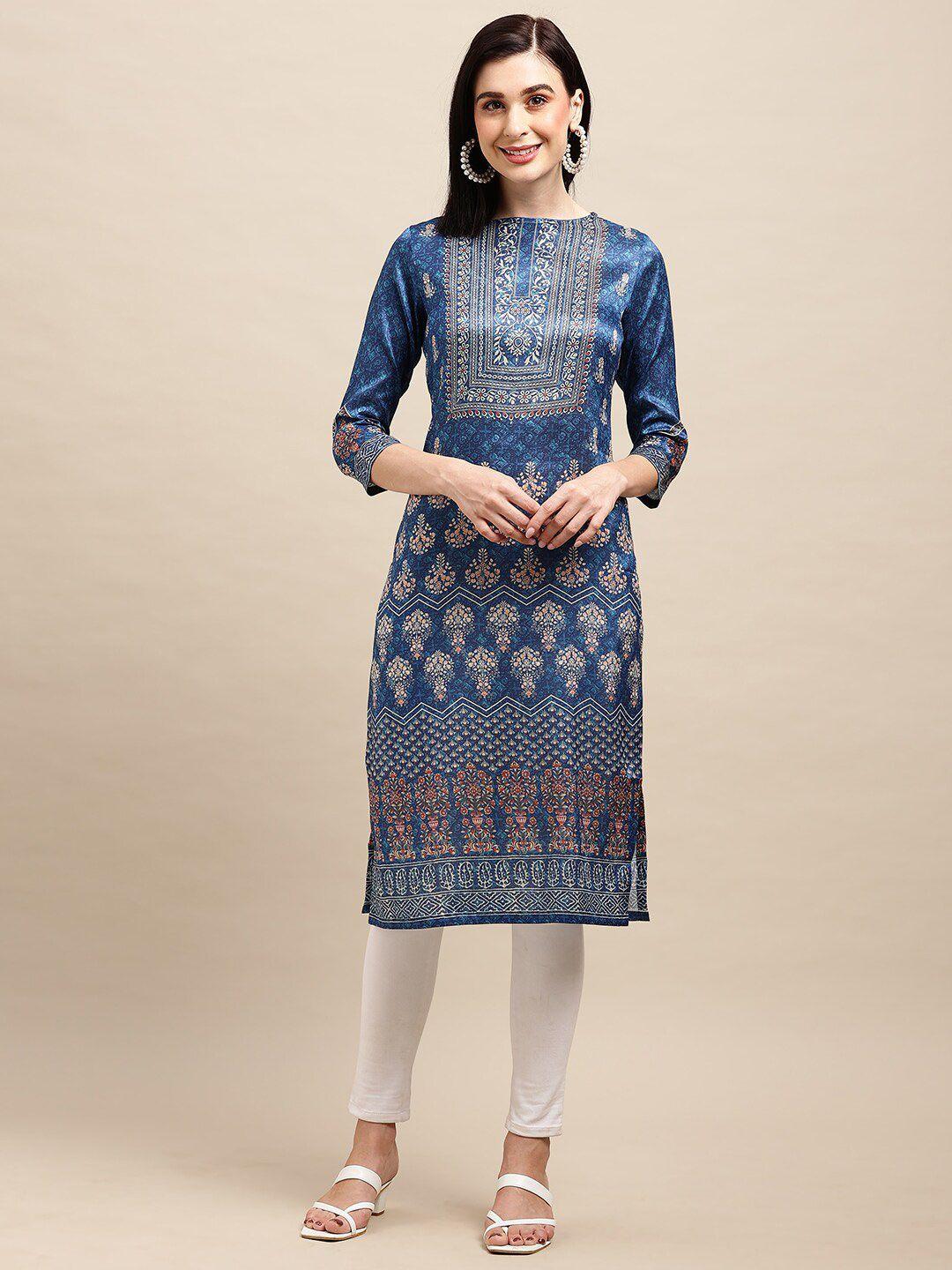 all about you ethnic motifs printed boat neck straight kurta