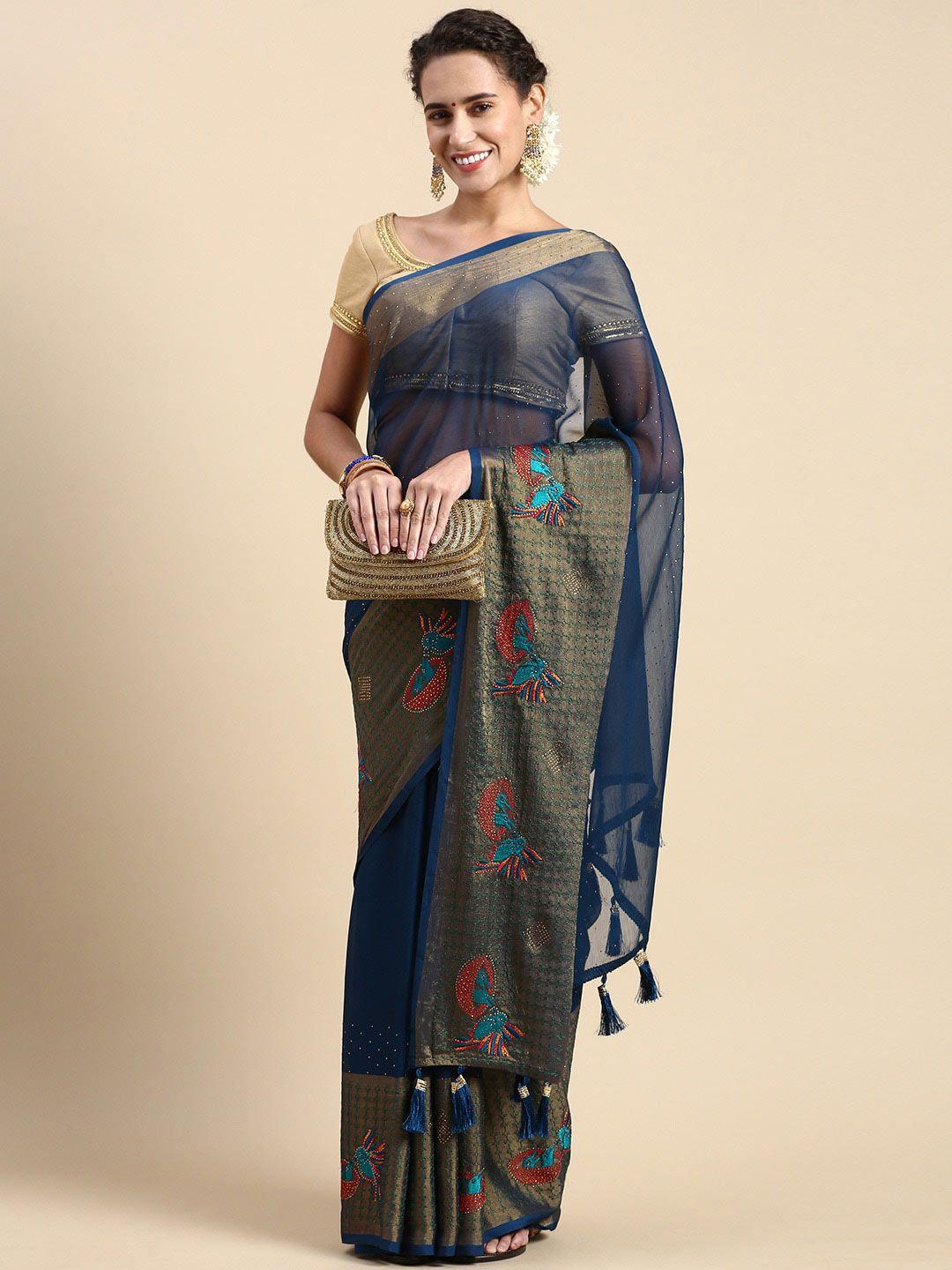 mitera embellished beads and stones saree