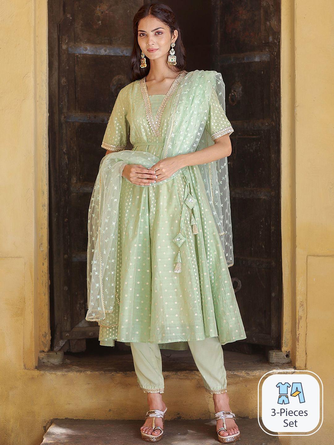 kasya ethnic motifs embroidered anarkali kurta with trousers & dupatta